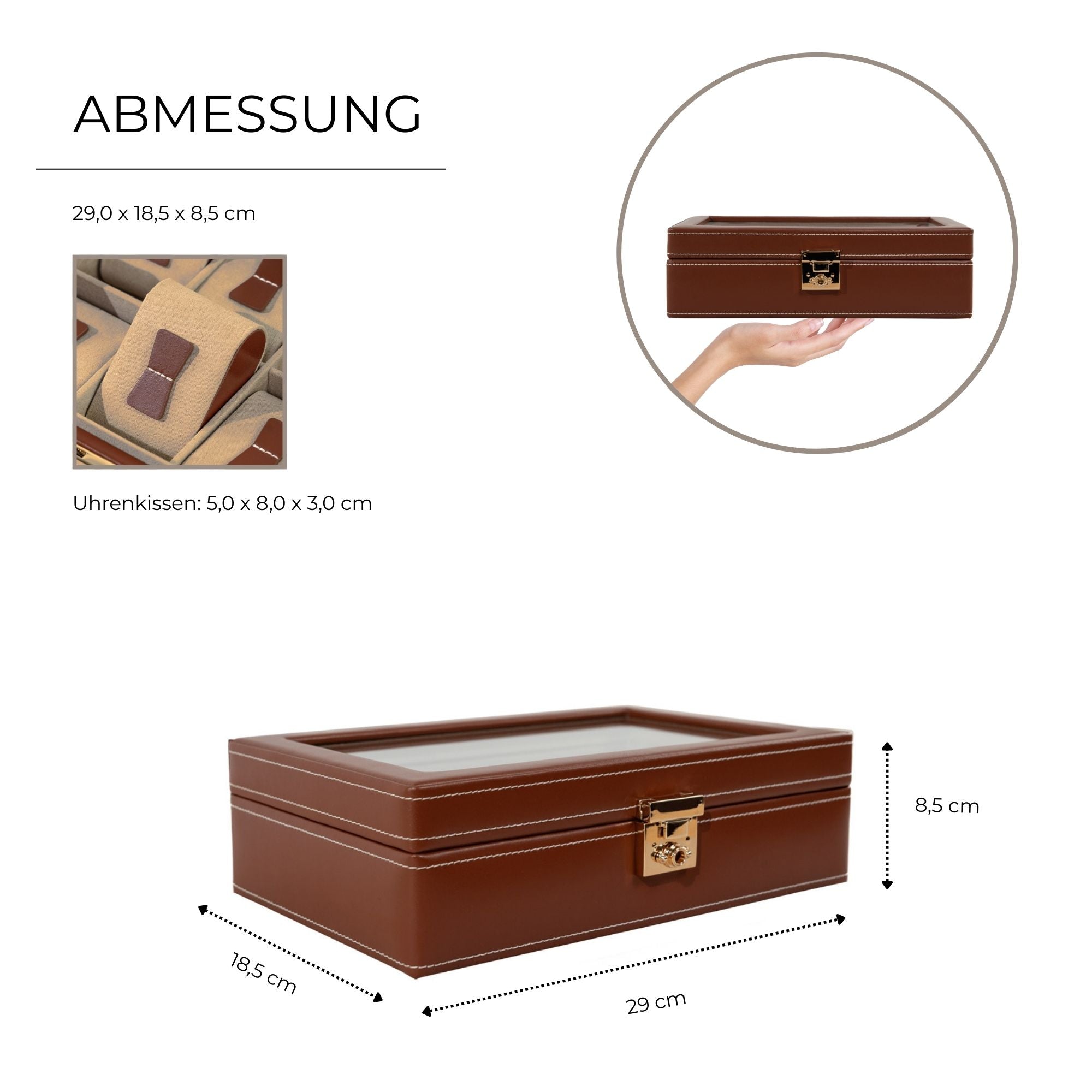 CORDOBA Uhrenbox für 10 Uhren aus Leder mit Glas