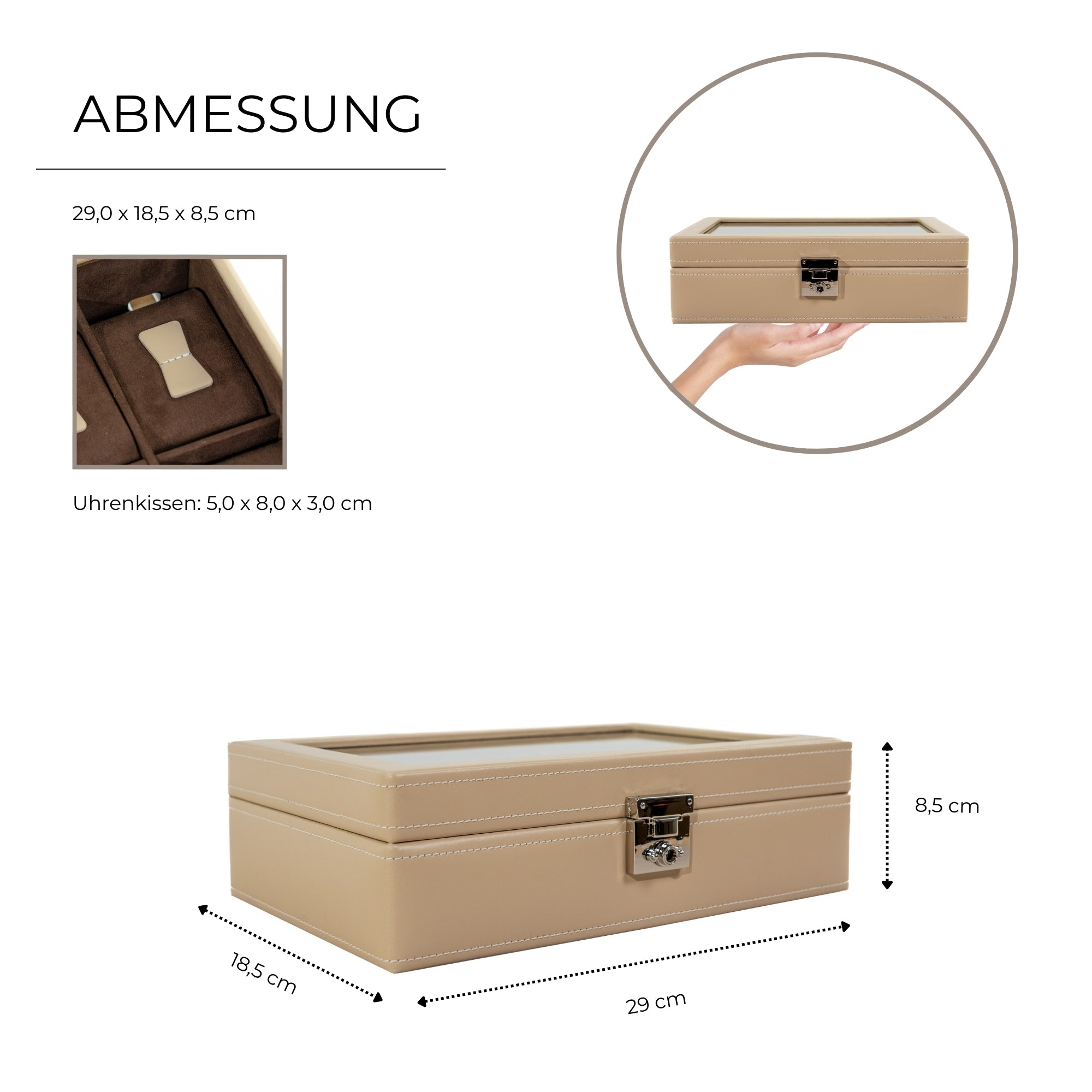CORDOBA Uhrenbox für 10 Uhren aus Leder mit Glas