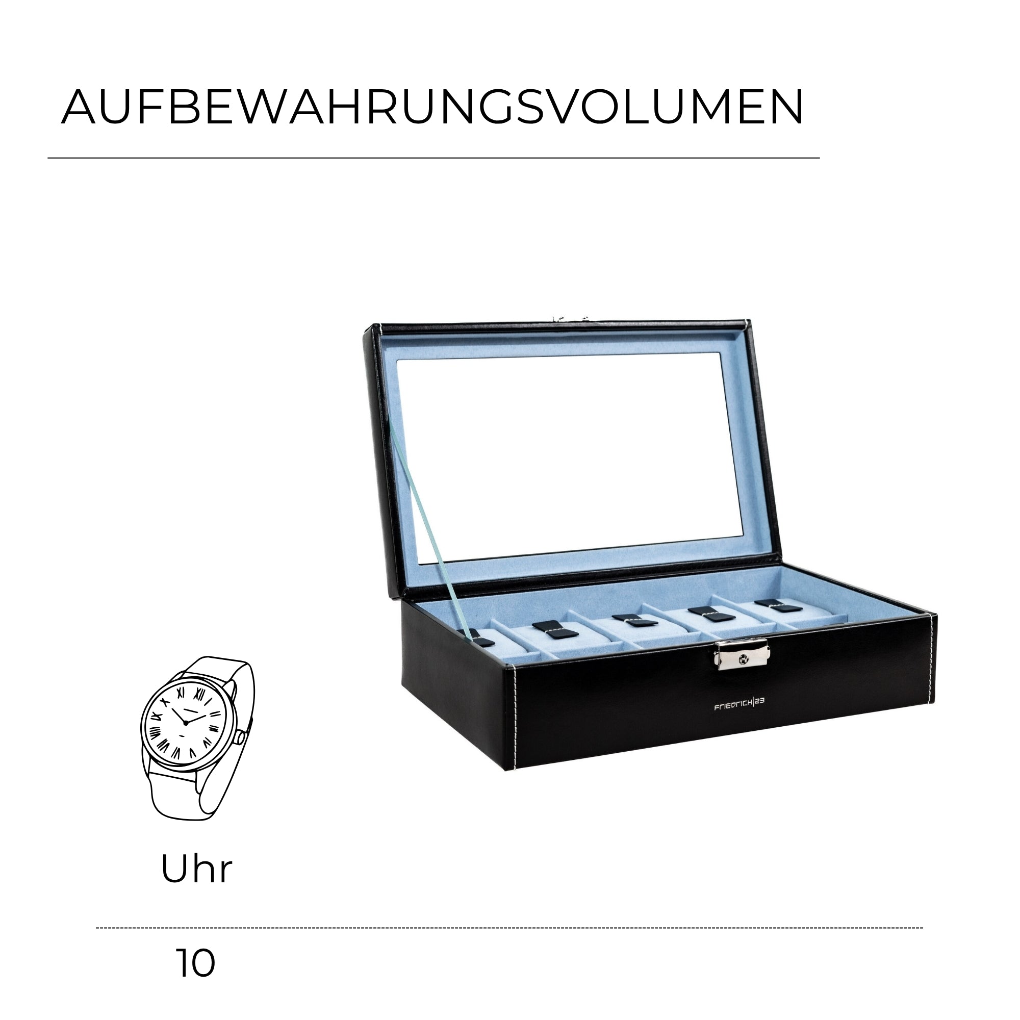 BOND Uhrenbox für 10 Uhren mit Glasdeckel