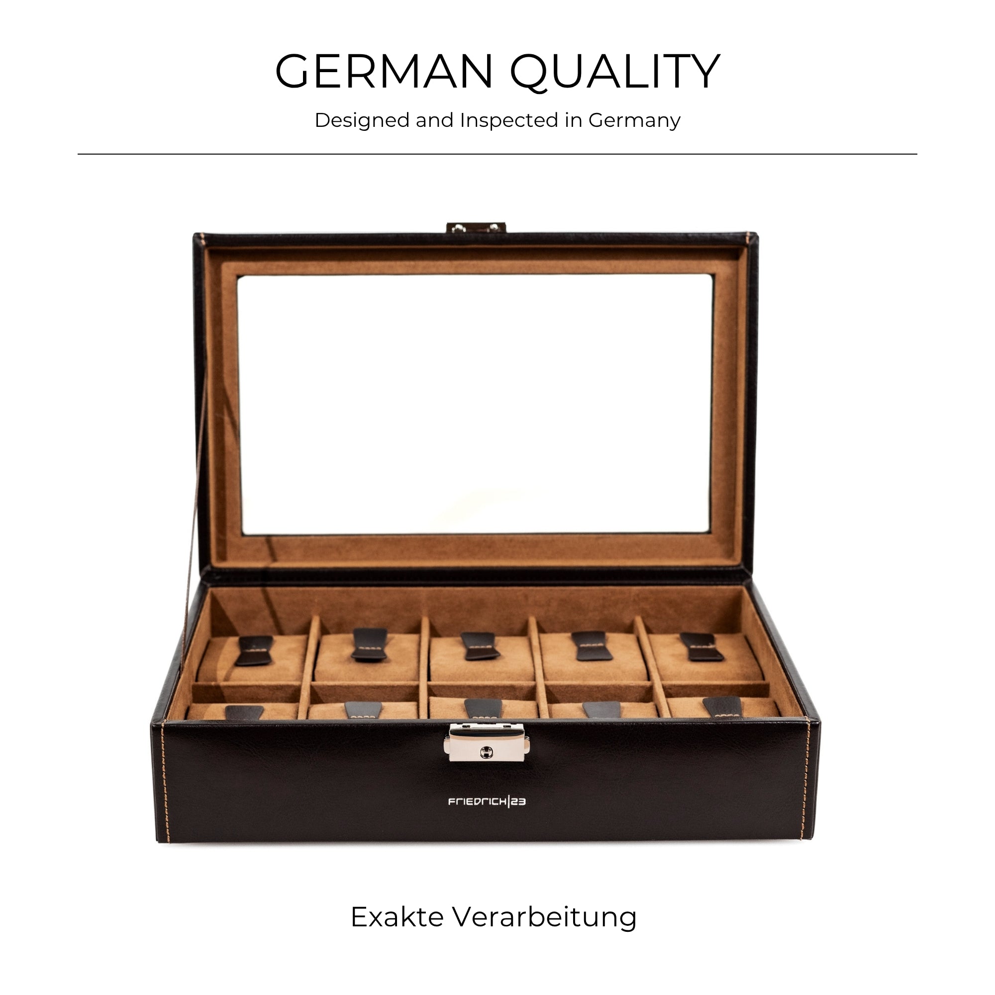 Bond watch box for 10 watches with glass lid