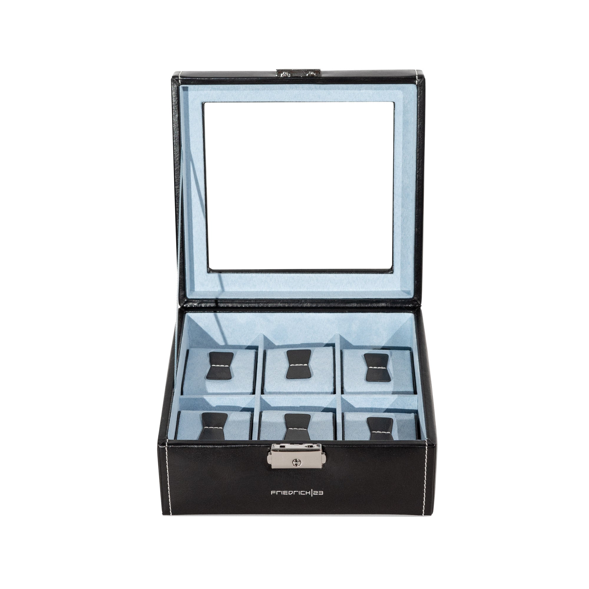 Bond watch box for 6 watches with glass lid