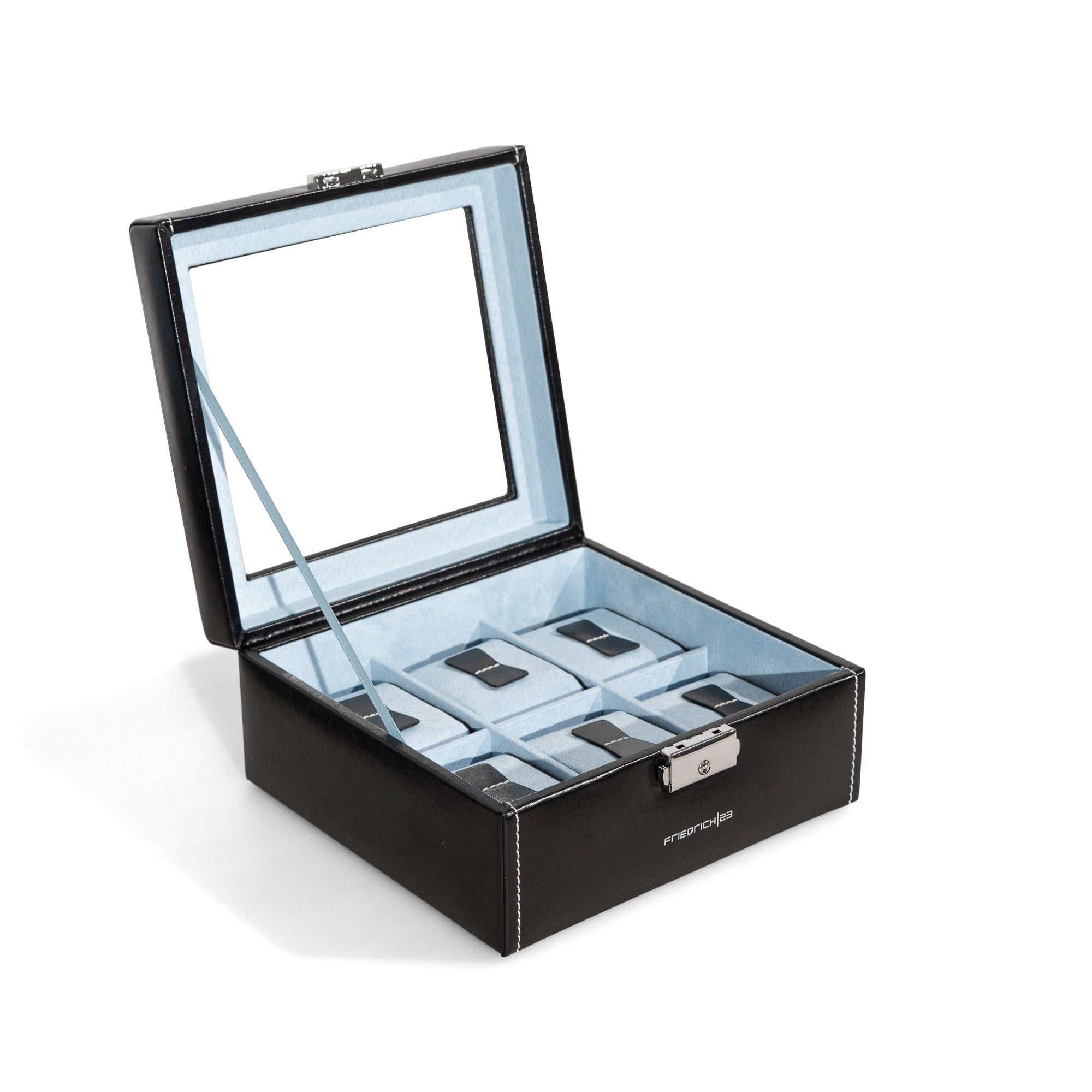 Bond watch box for 6 watches with glass lid