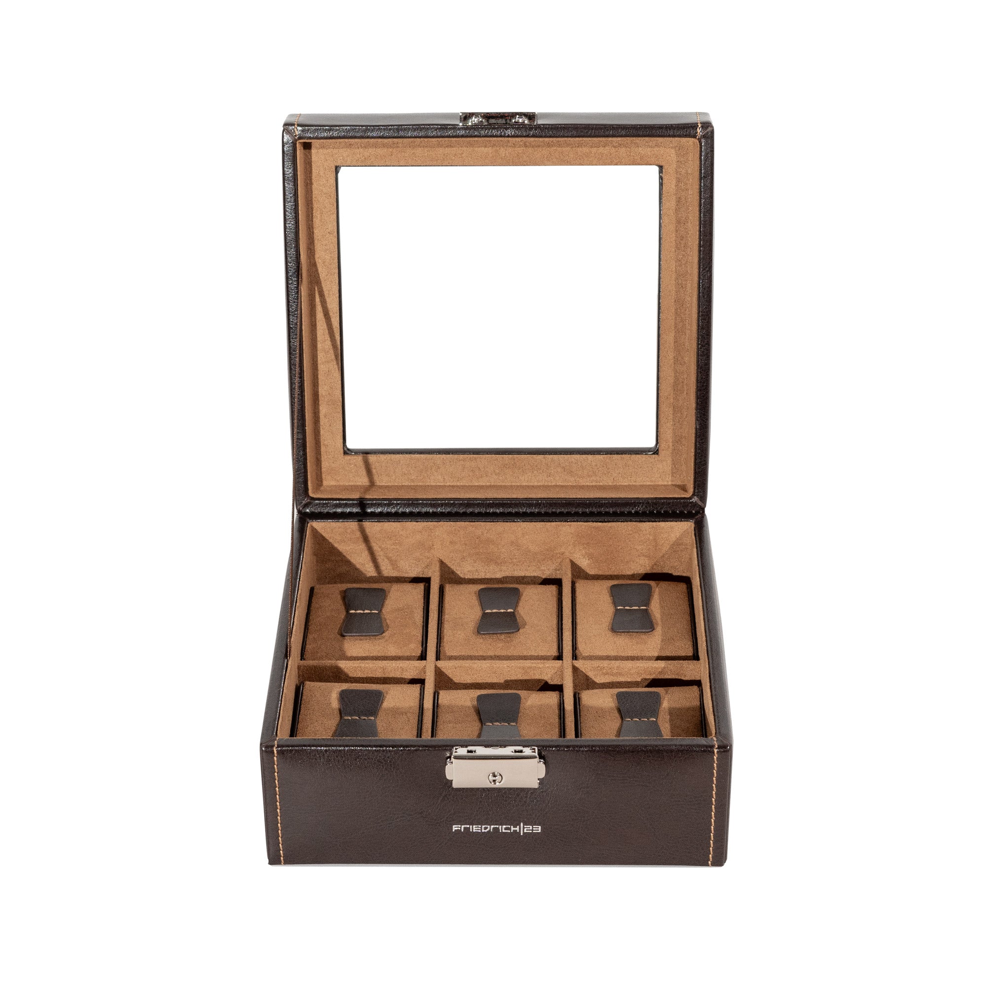 Bond watch box for 6 watches with glass lid