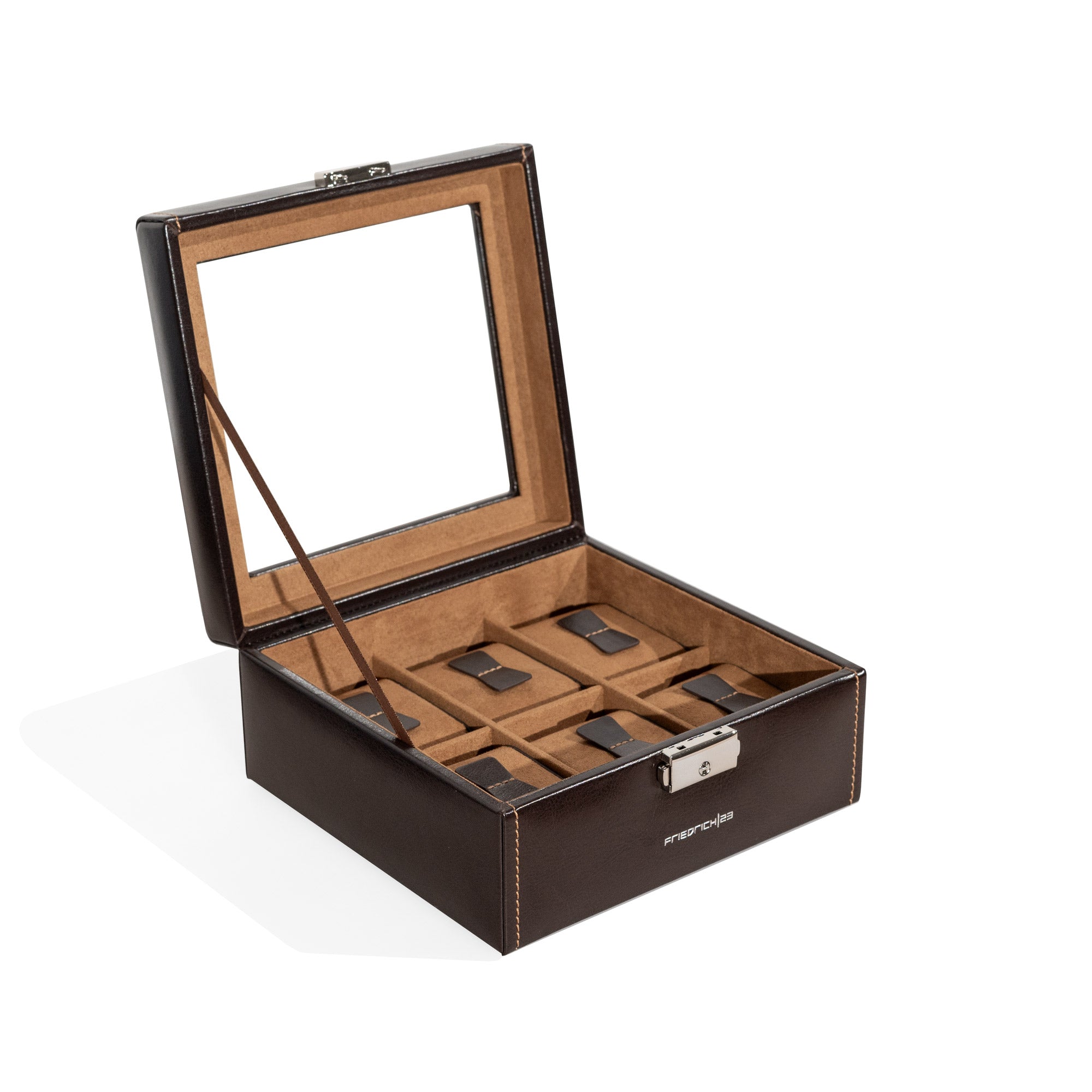 Bond watch box for 6 watches with glass lid