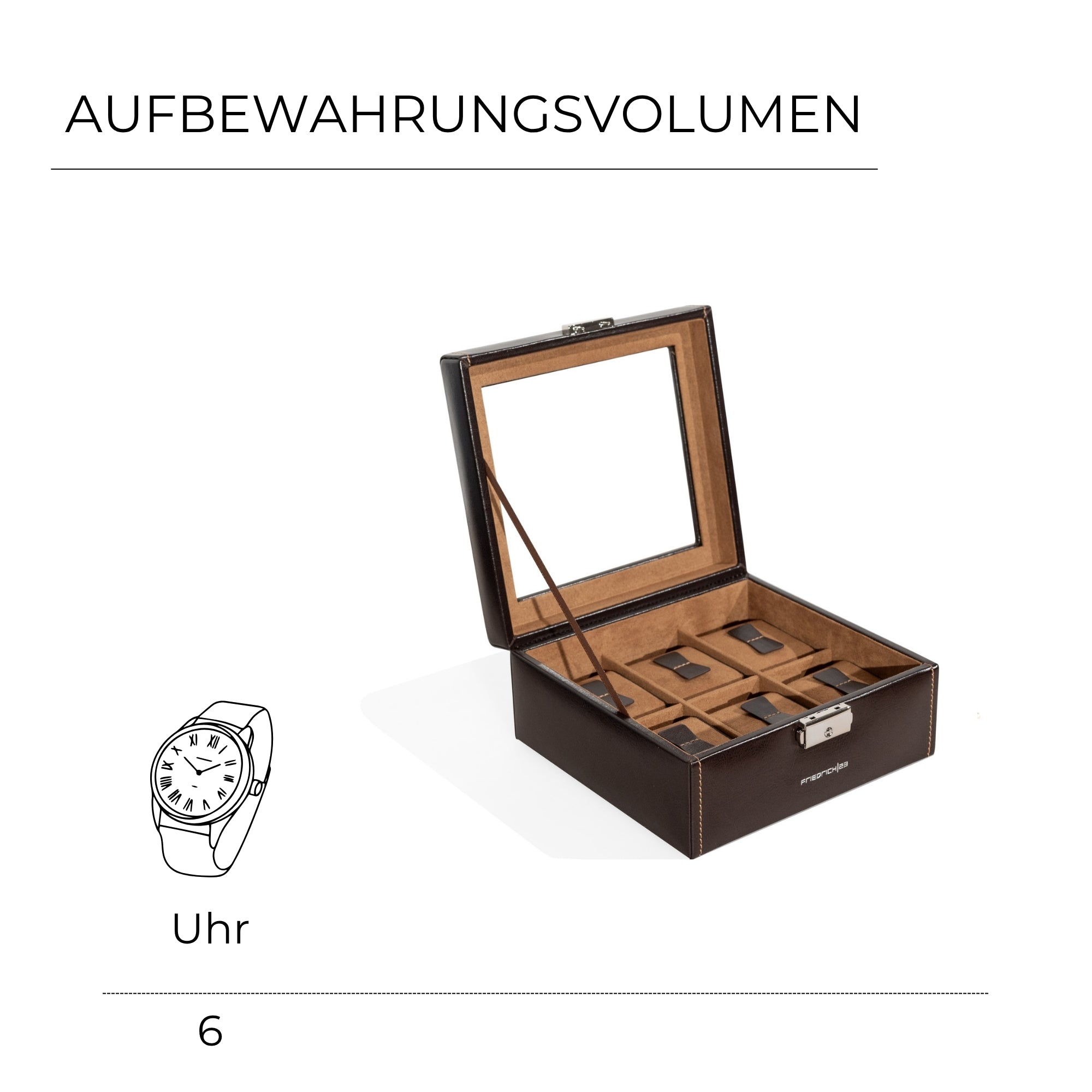 Bond watch box for 6 watches with glass lid