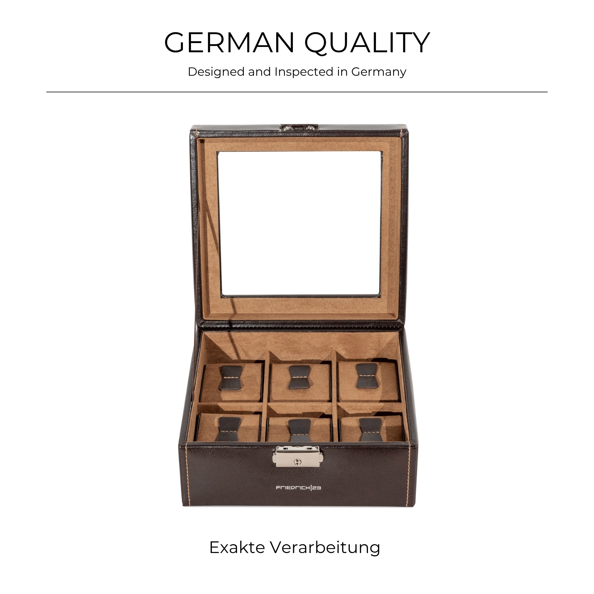 Bond watch box for 6 watches with glass lid