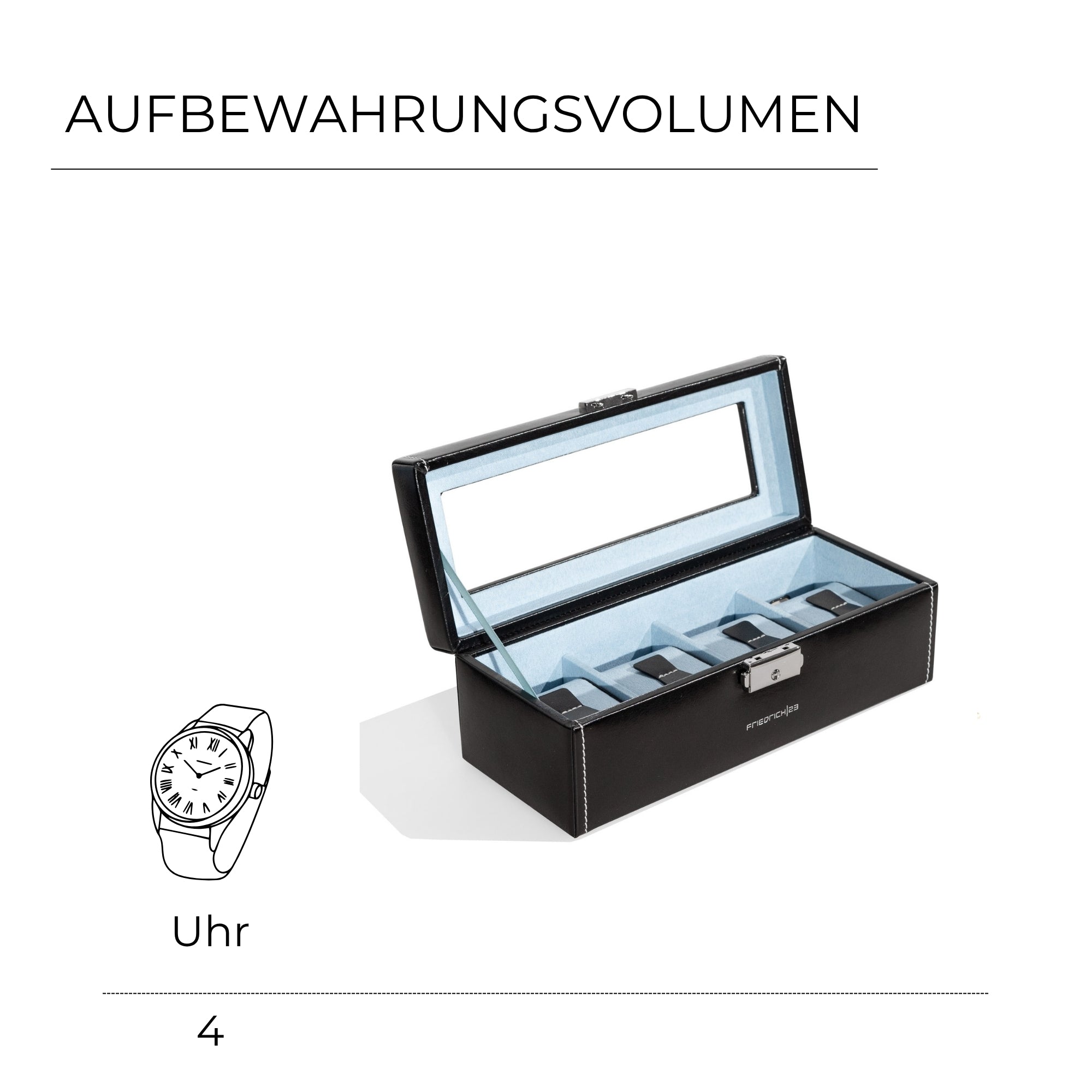 BOND Uhrenbox für 4 Uhren mit Glasdeckel