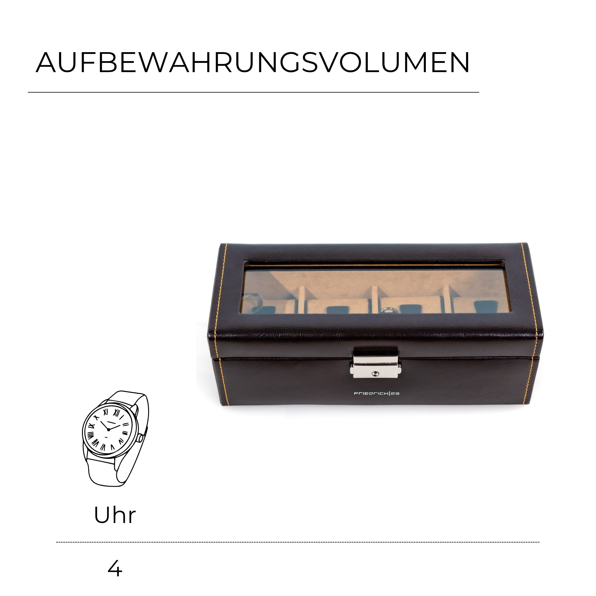 BOND Uhrenbox für 4 Uhren mit Glasdeckel