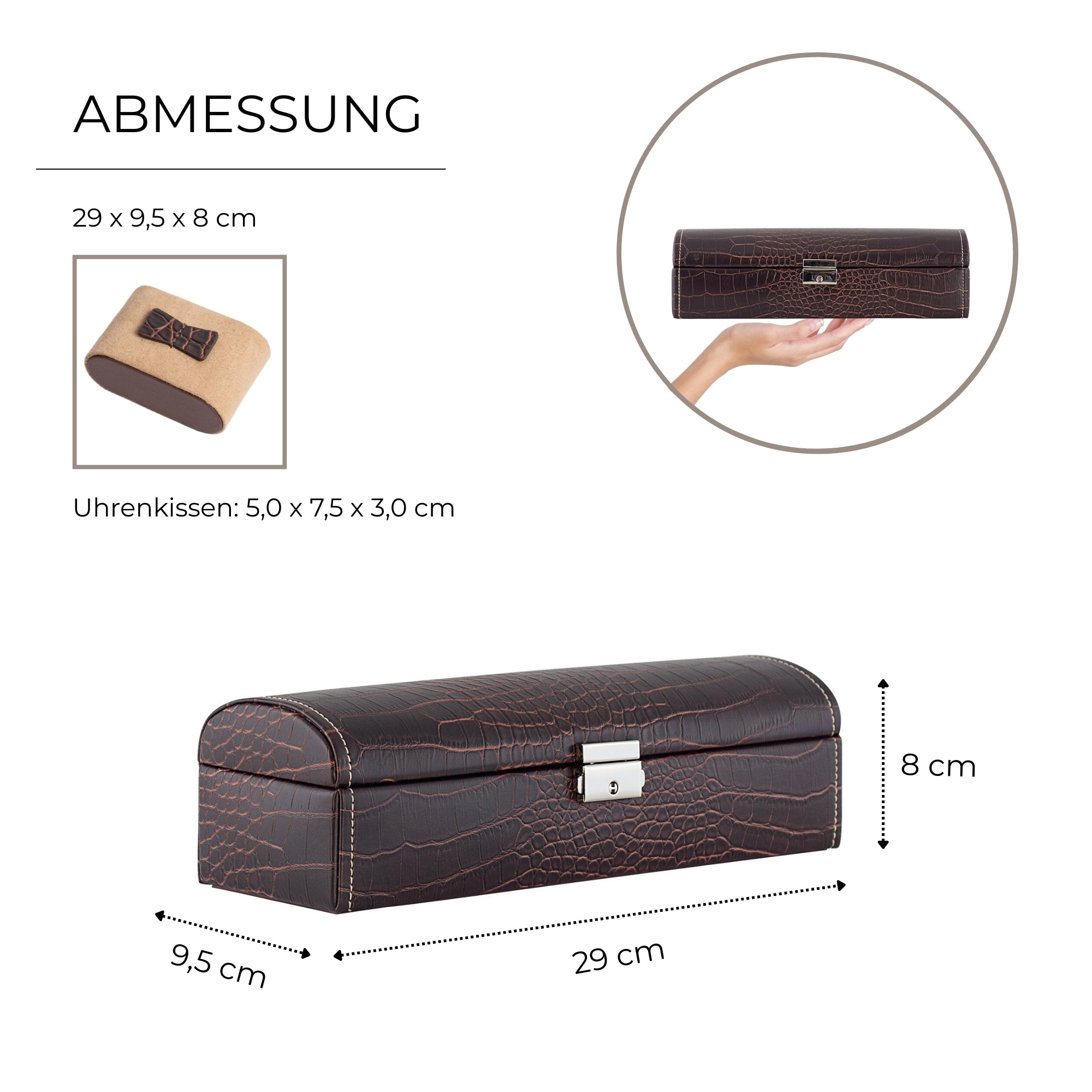 LE CROC Uhrenbox für 5 Uhren in Kroko Optik