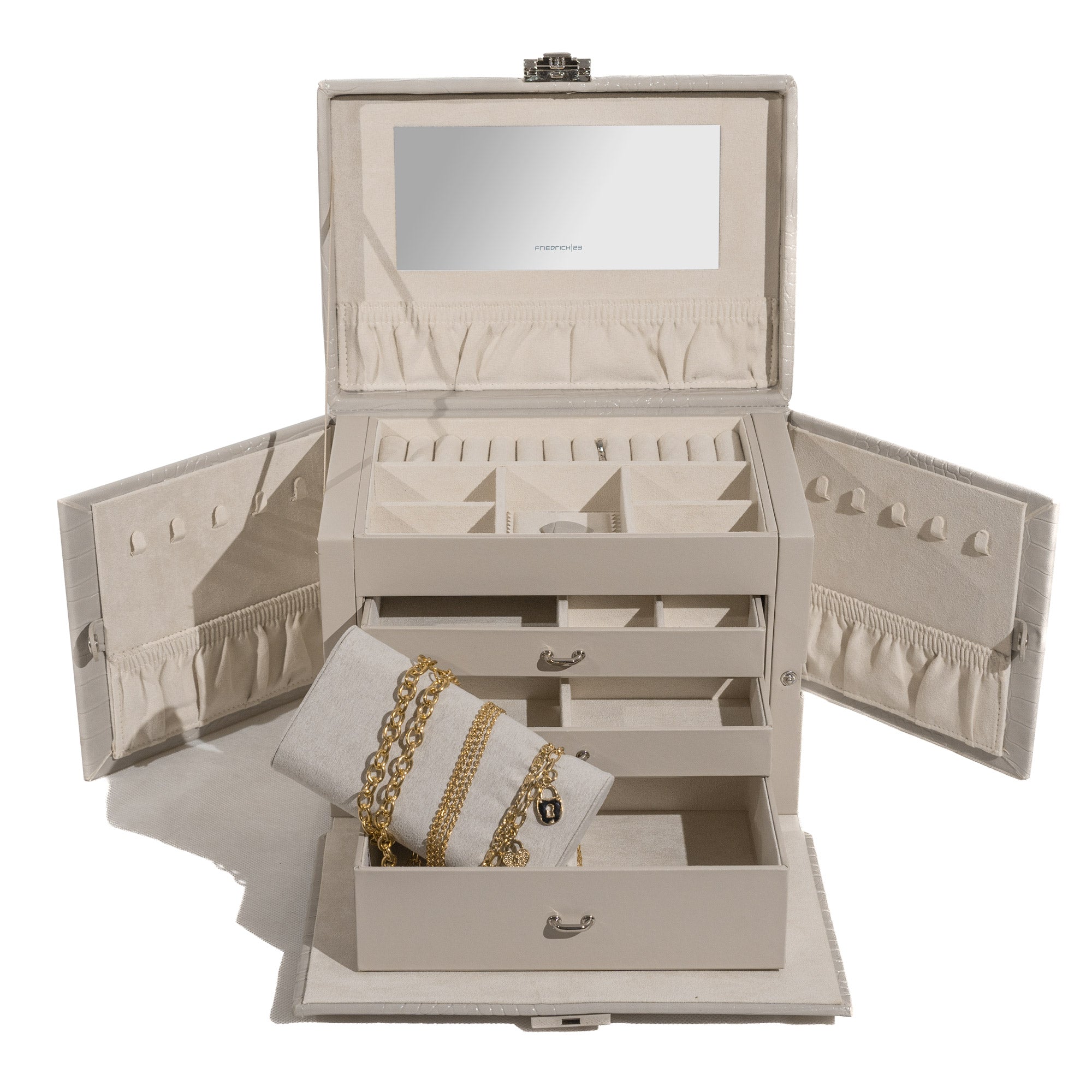 Caiman large jewelry box in Kroko optics