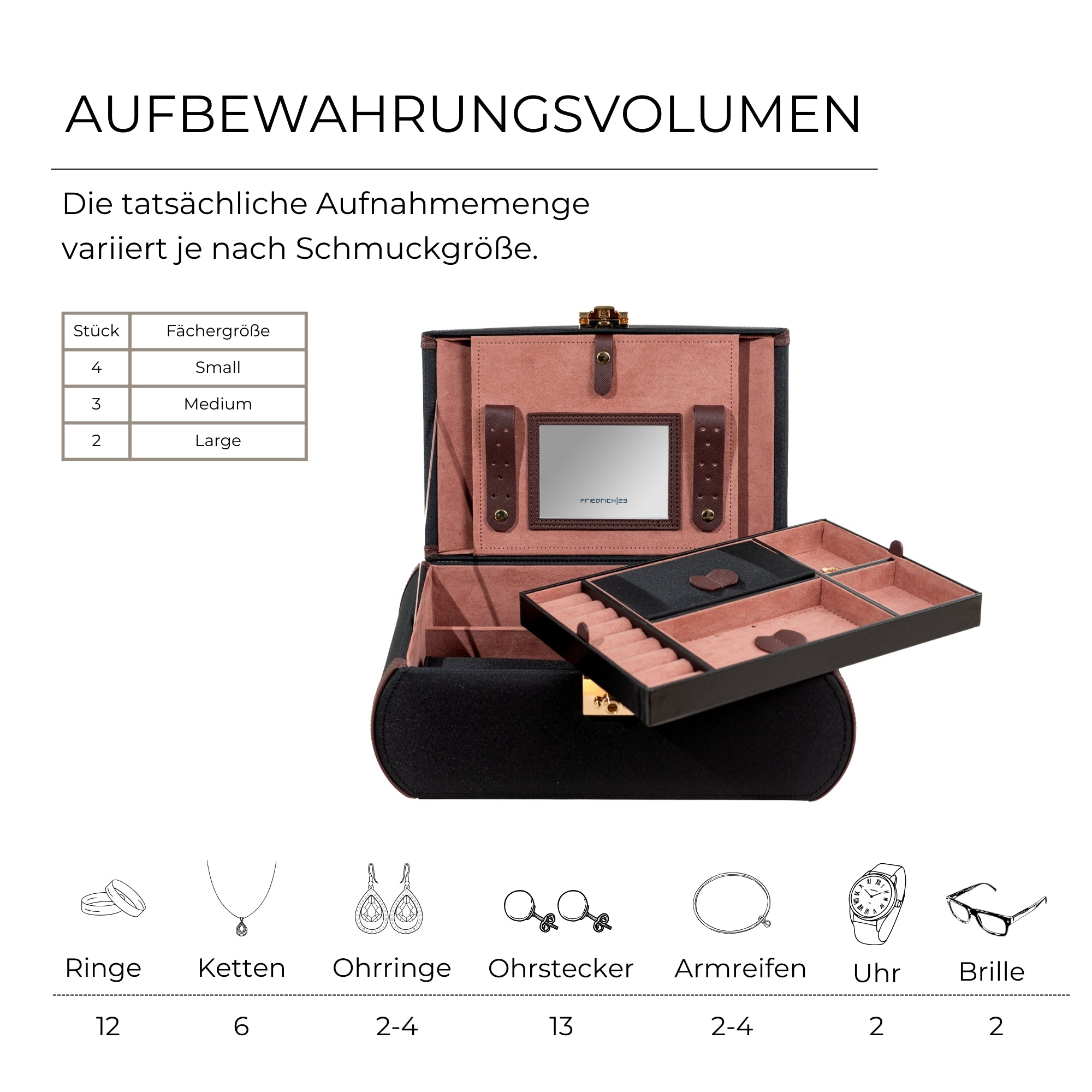 Copenhagen jewelry box with watch compartment