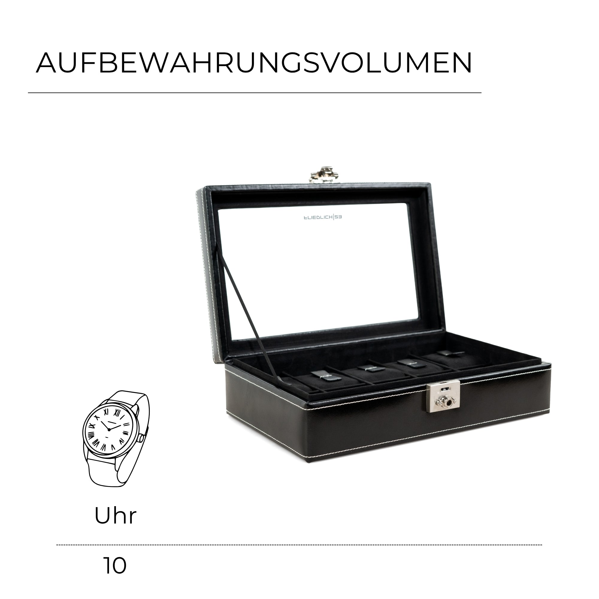 LONDON Uhrenbox für 10 Uhren aus Leder mit Glas