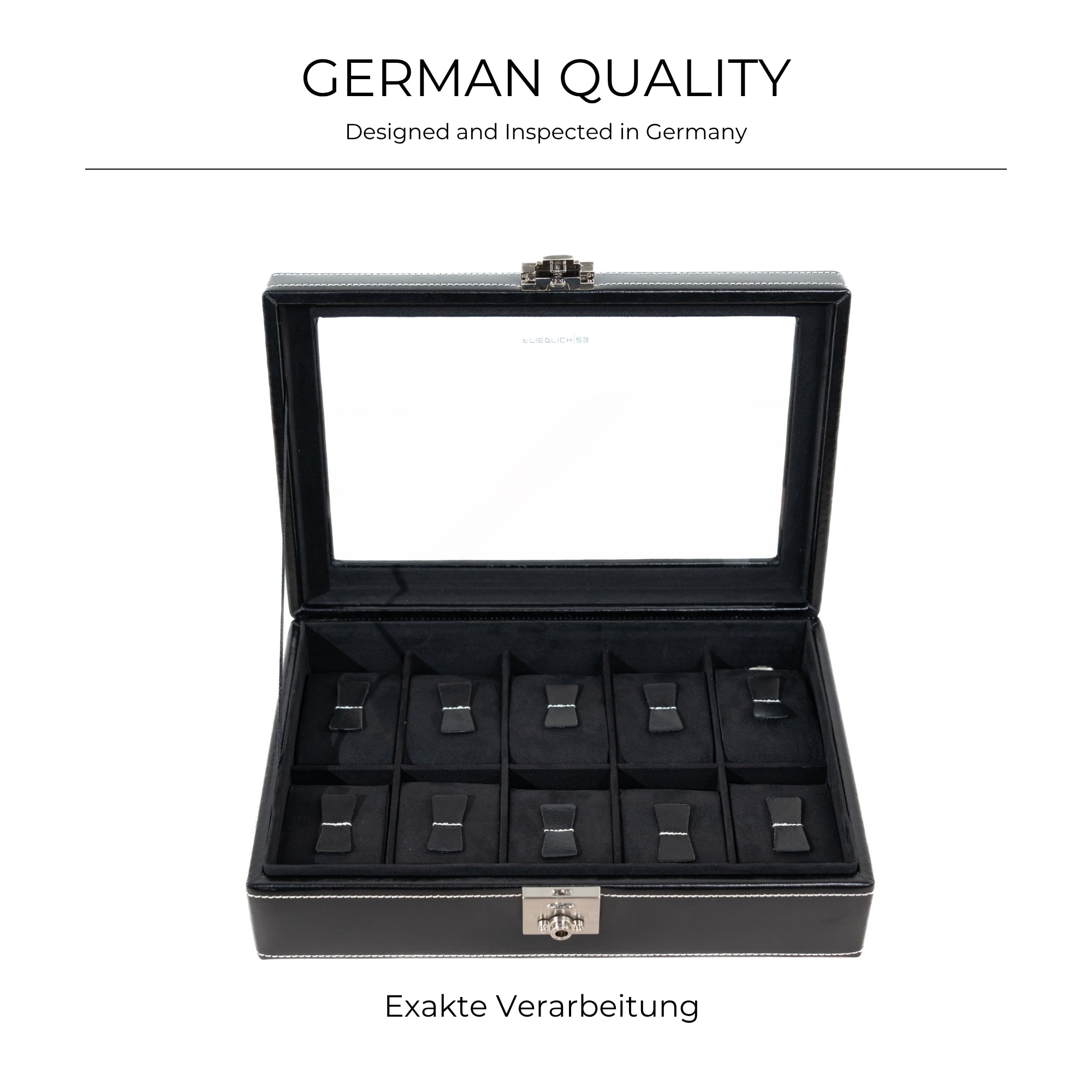 LONDON Uhrenbox für 10 Uhren aus Leder mit Glas