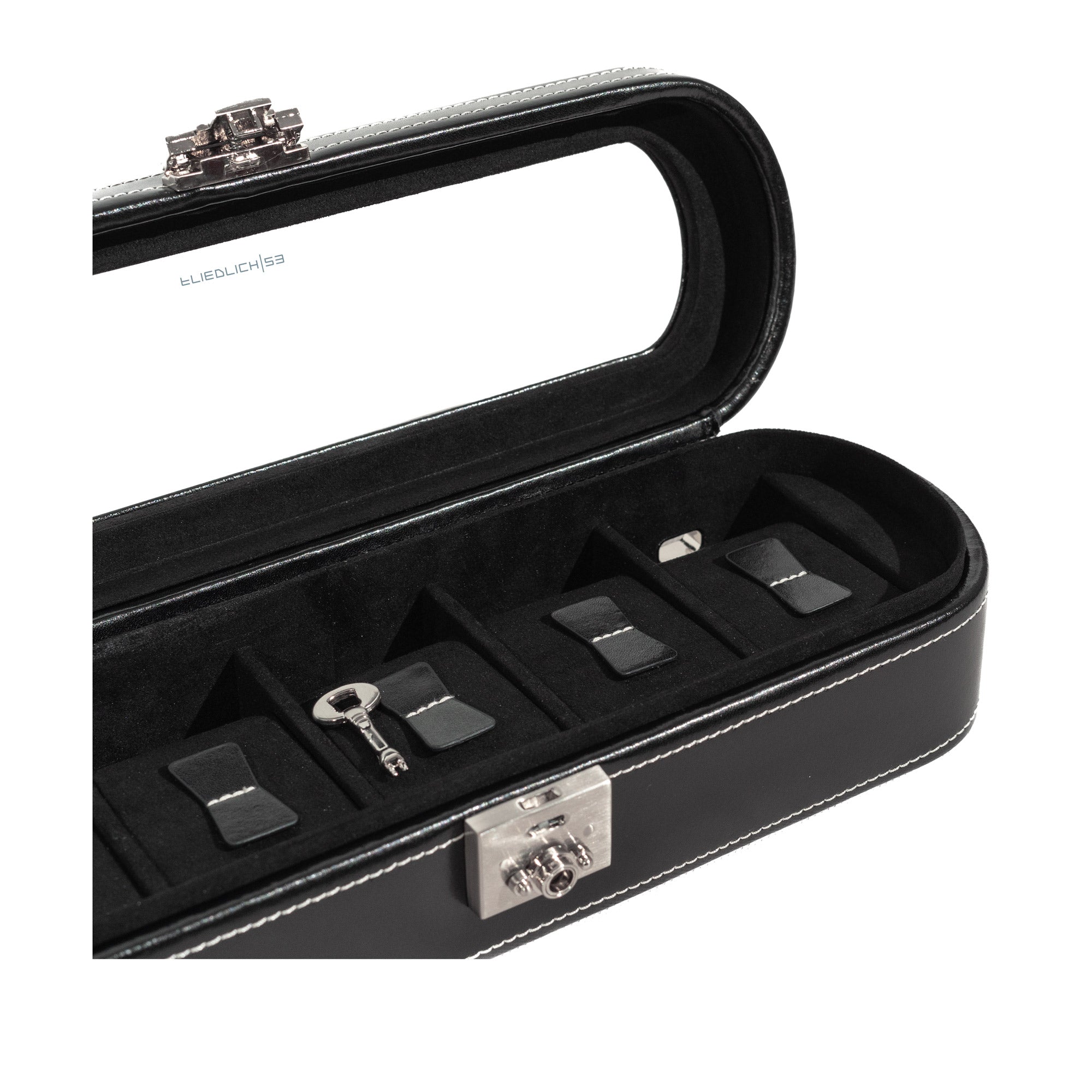 LONDON Uhrenbox für 5 Uhren aus Leder mit Glasdeckel