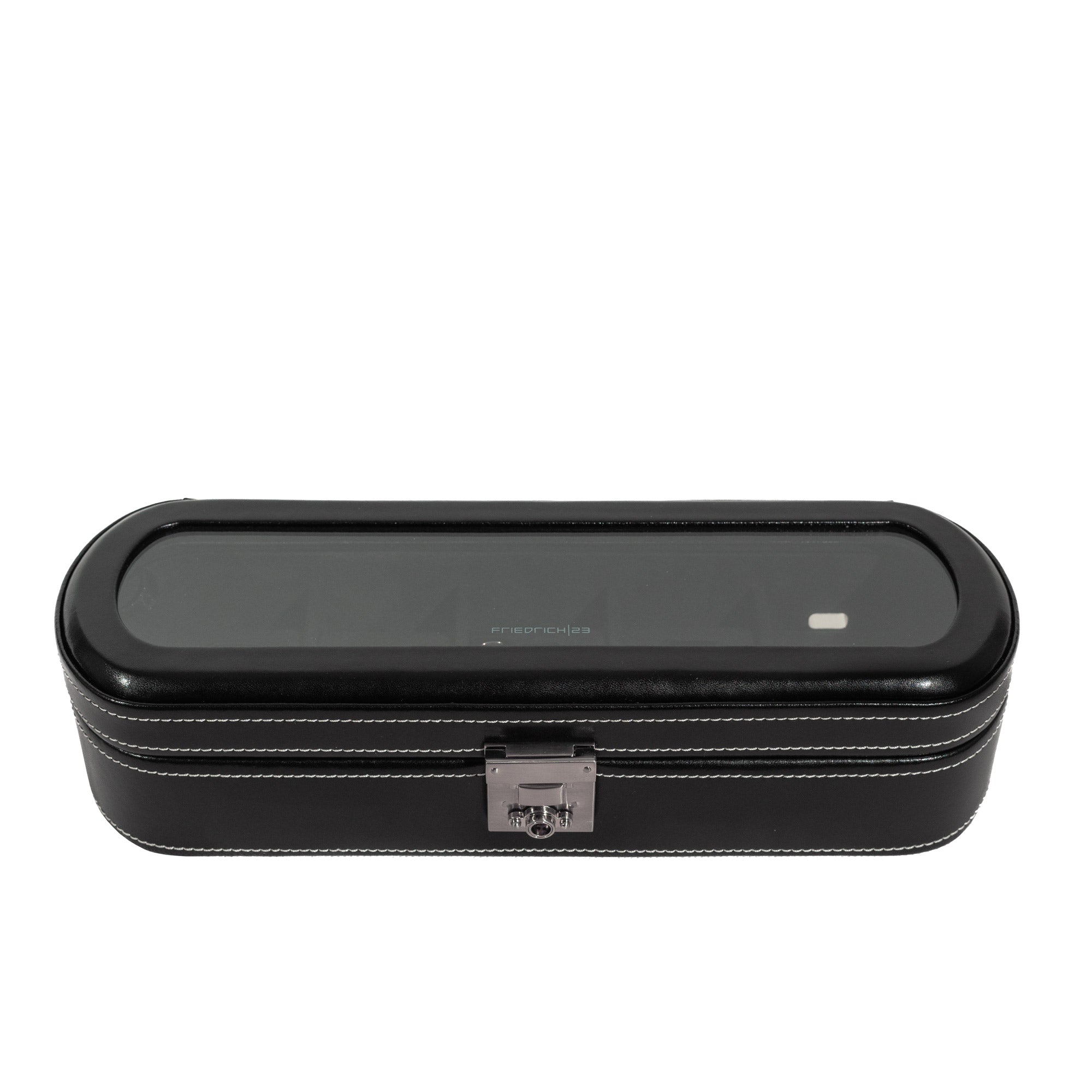 LONDON Uhrenbox für 5 Uhren aus Leder mit Glasdeckel