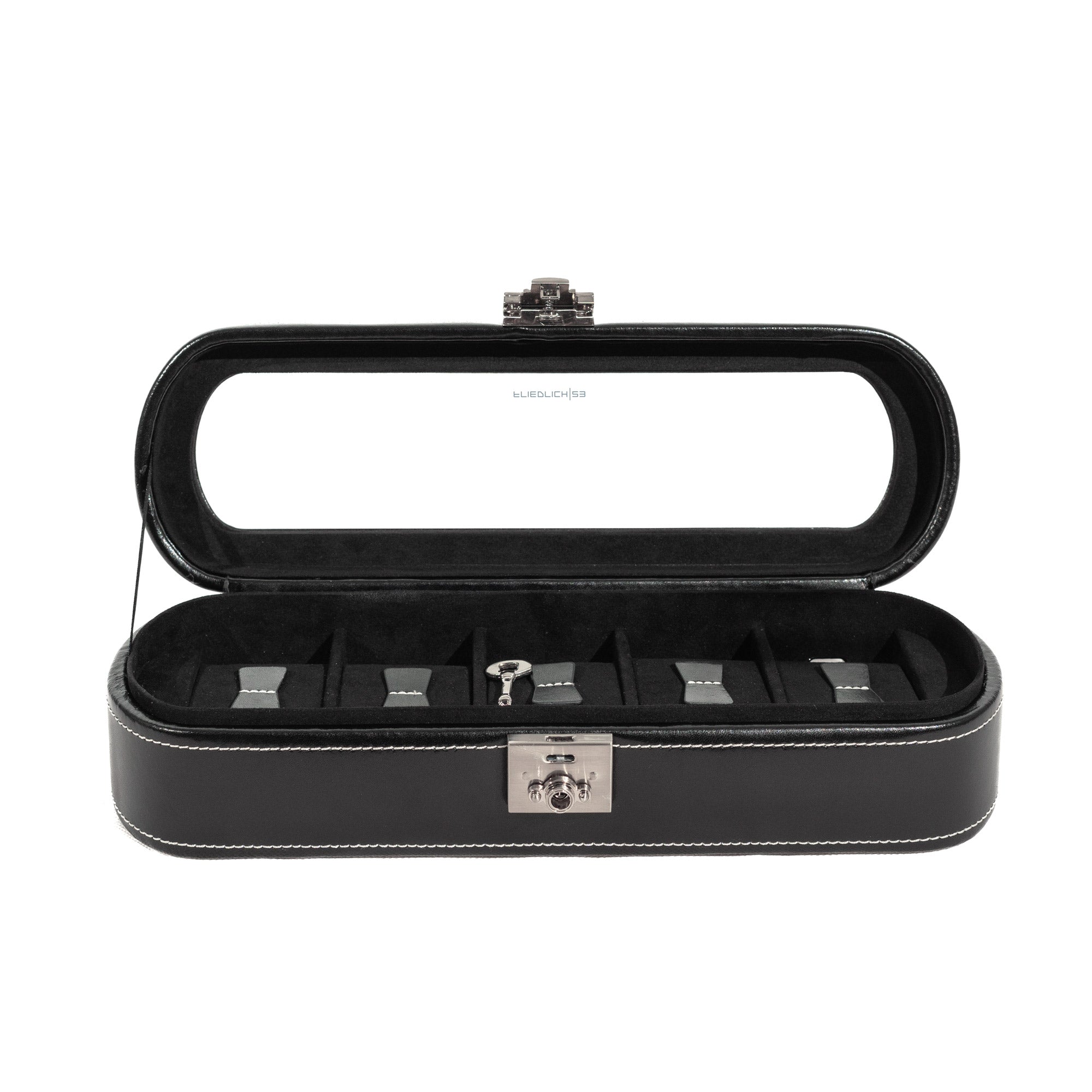 LONDON Uhrenbox für 5 Uhren aus Leder mit Glasdeckel