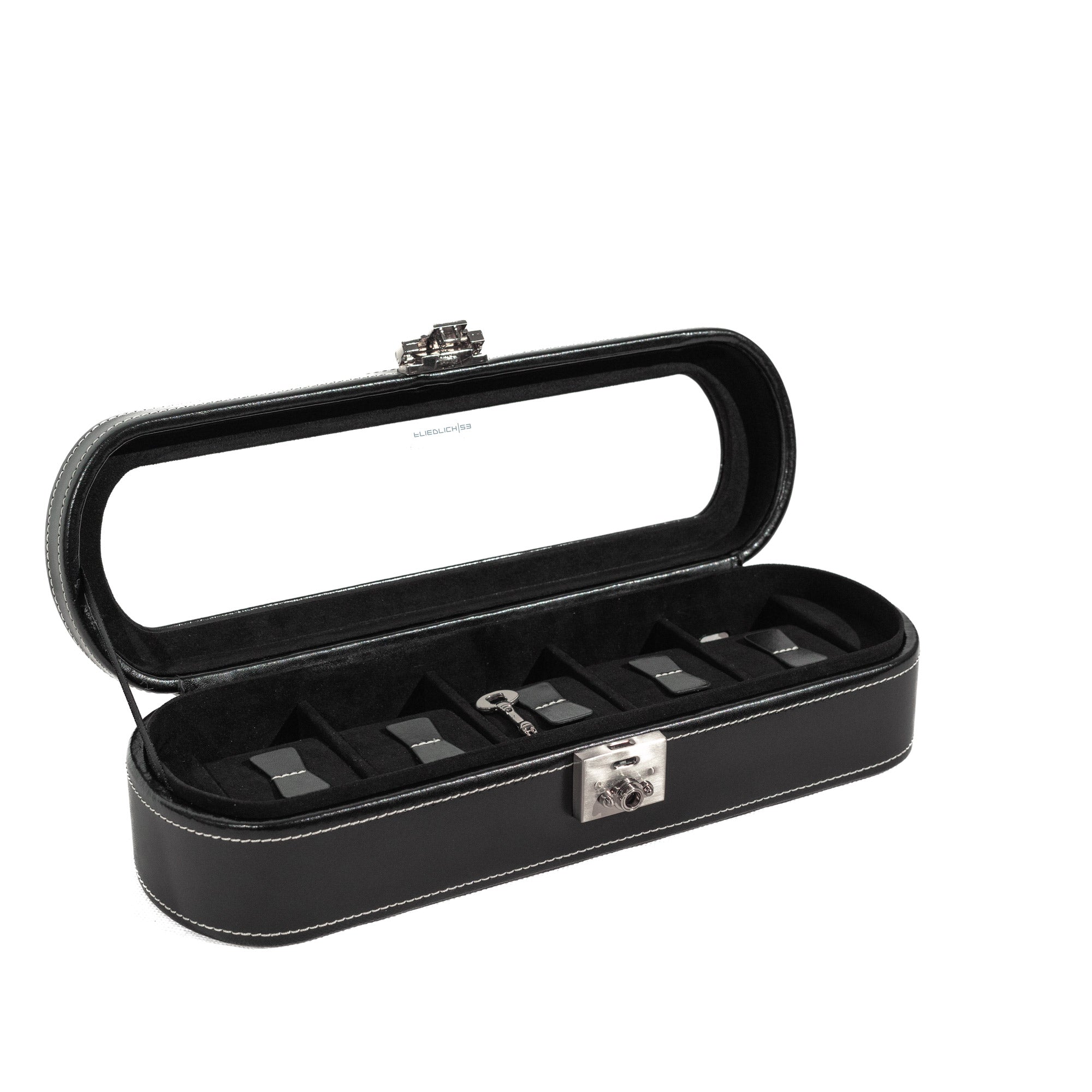 LONDON Uhrenbox für 5 Uhren aus Leder mit Glasdeckel