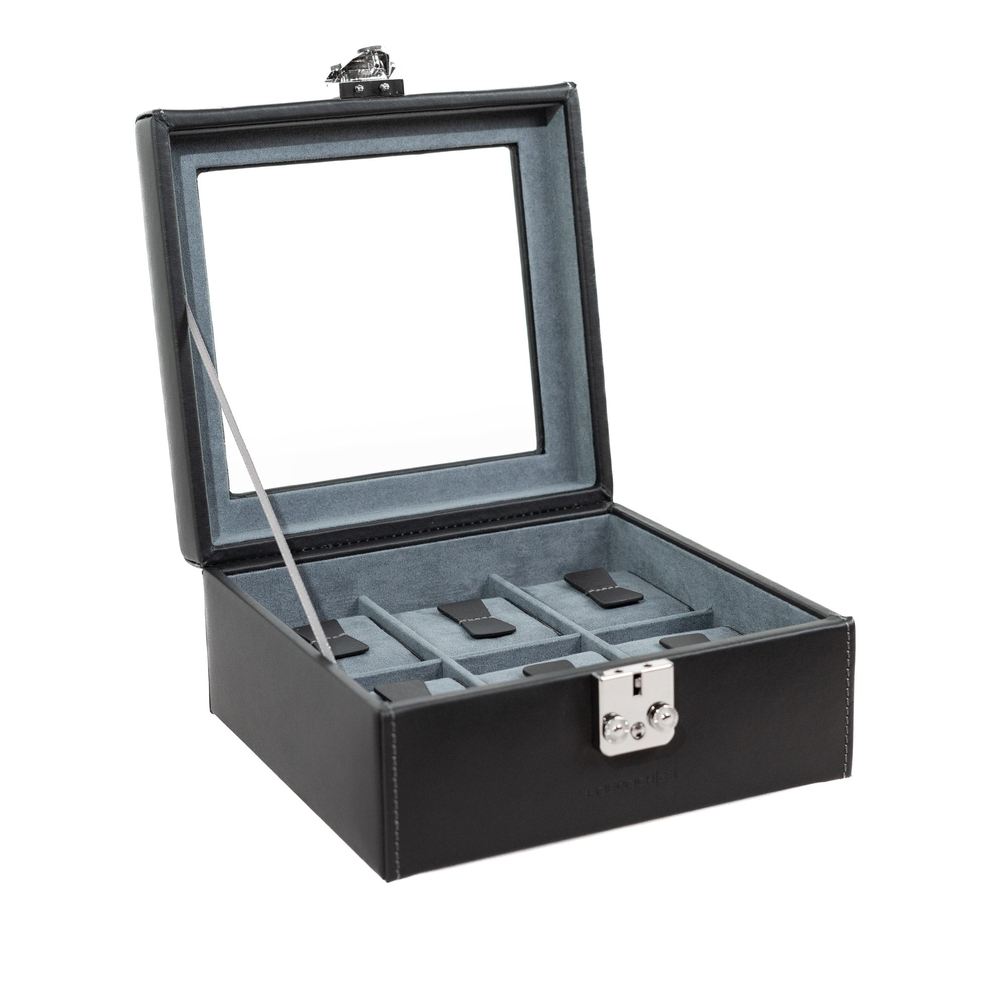 Infinity watch box for 6 watches made of leather with glass