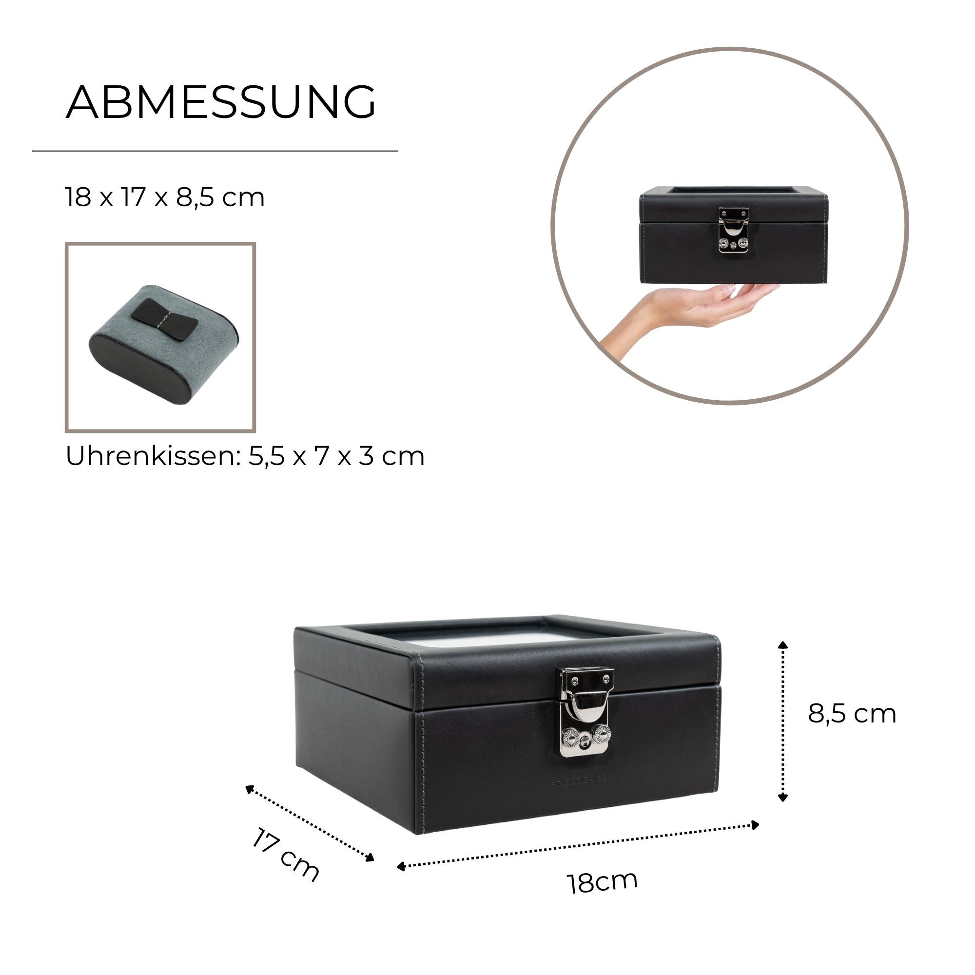 Infinity watch box for 6 watches made of leather with glass