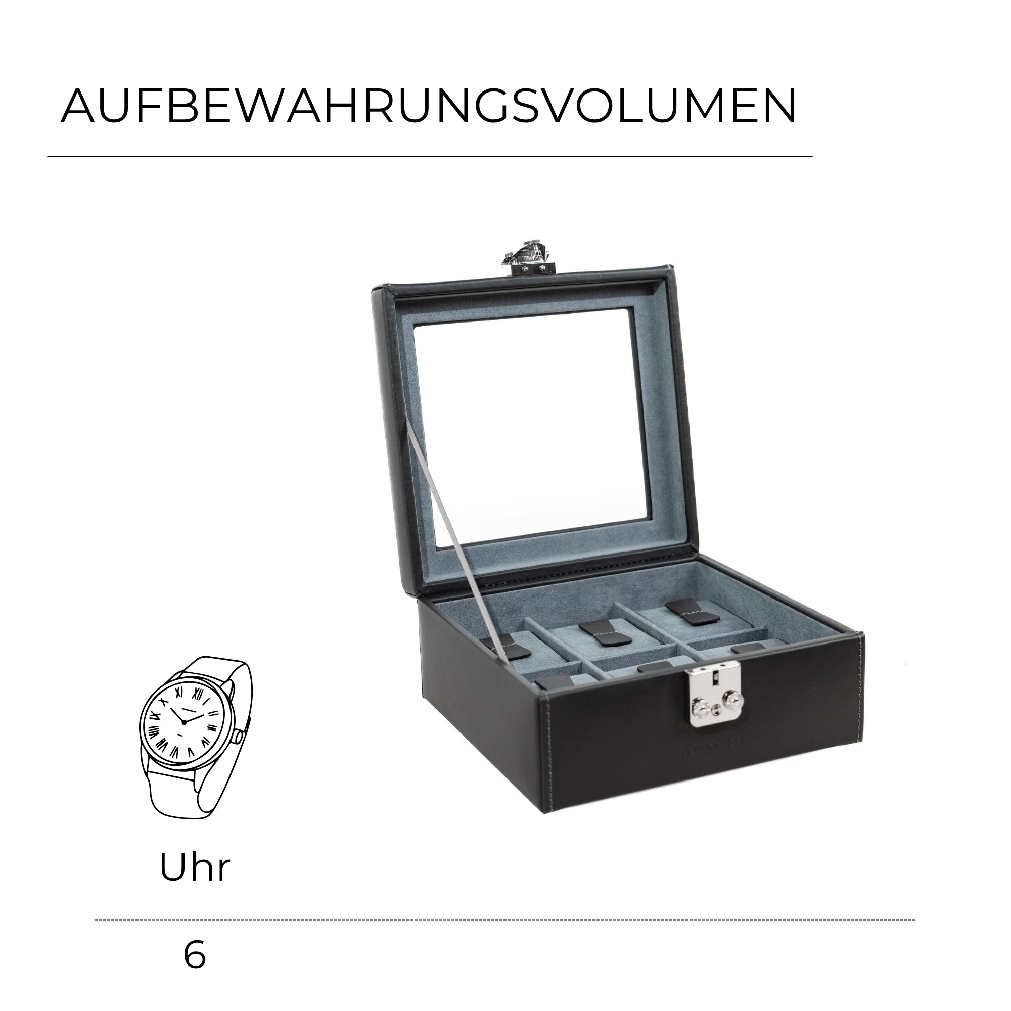Infinity watch box for 6 watches made of leather with glass