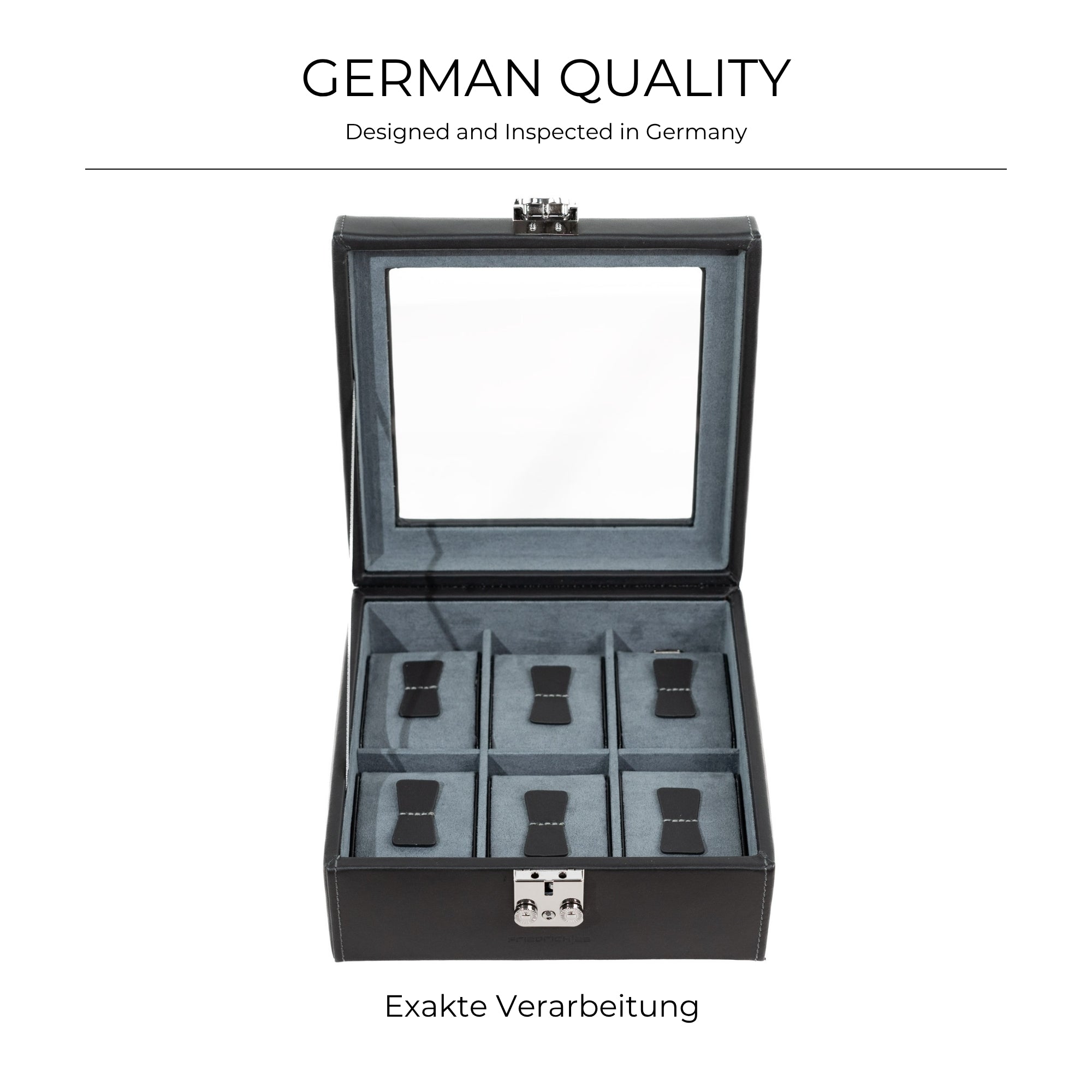 Infinity watch box for 6 watches made of leather with glass