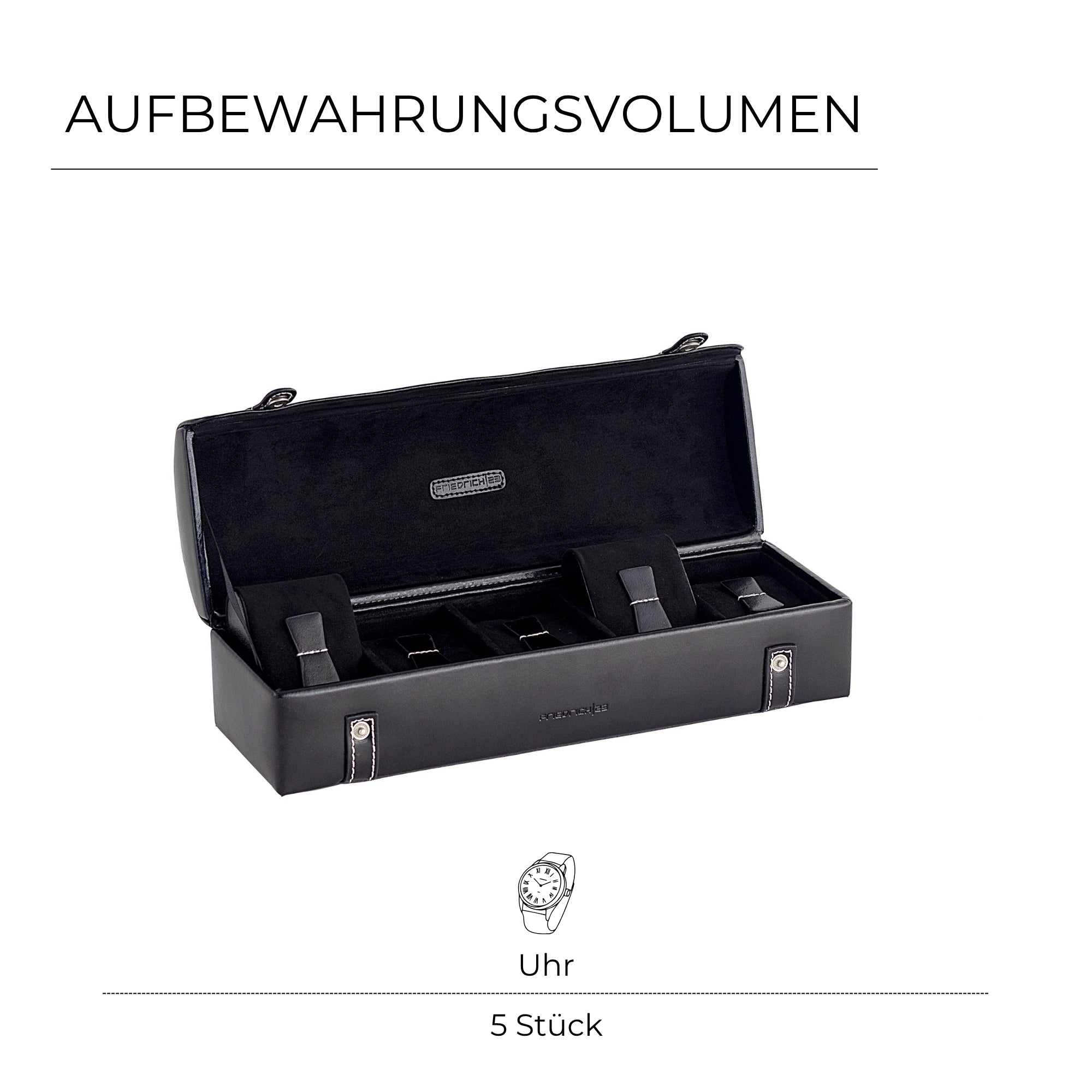 LONDON Uhrenbox für 5 Uhren aus Leder mit Glasdeckel