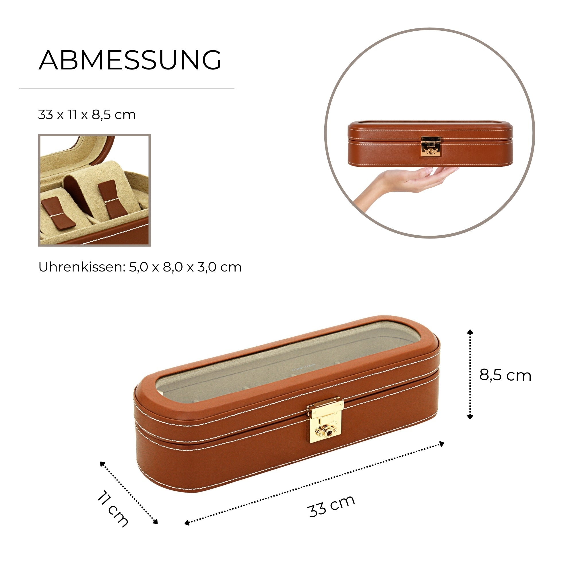 CORDOBA Uhrenbox für 5 Uhren aus Leder mit Glas