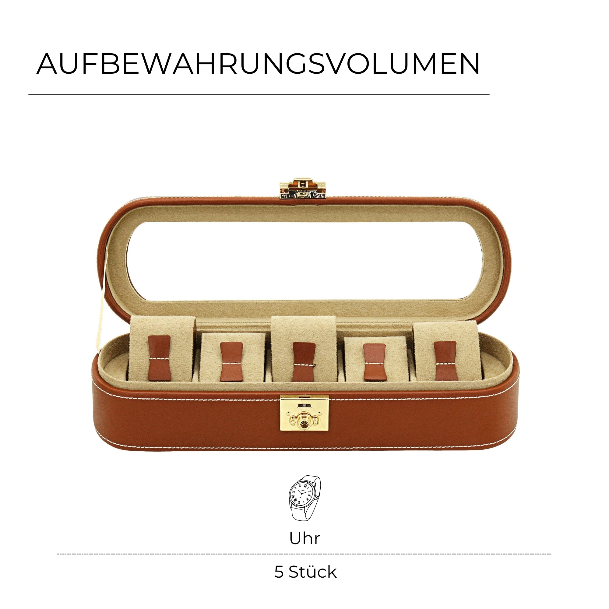 CORDOBA Uhrenbox für 5 Uhren aus Leder mit Glas