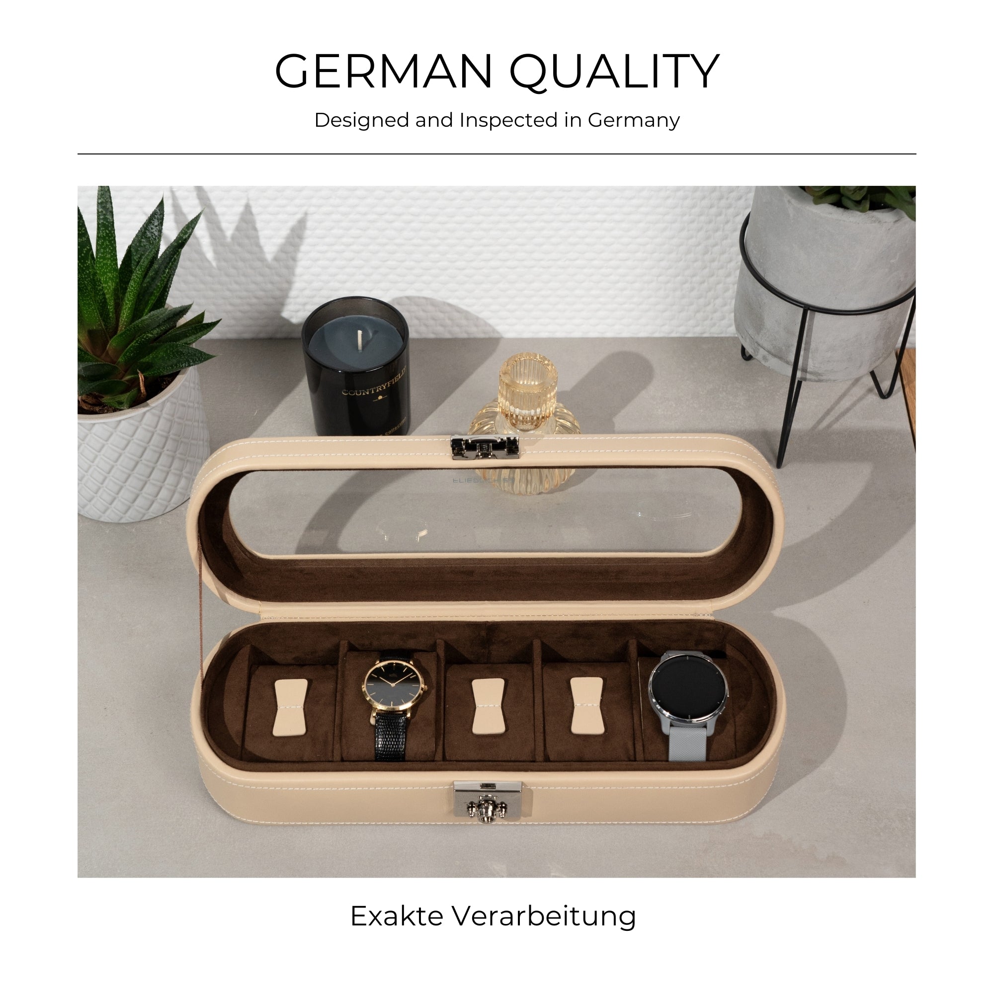 CORDOBA Uhrenbox für 5 Uhren aus Leder mit Glas