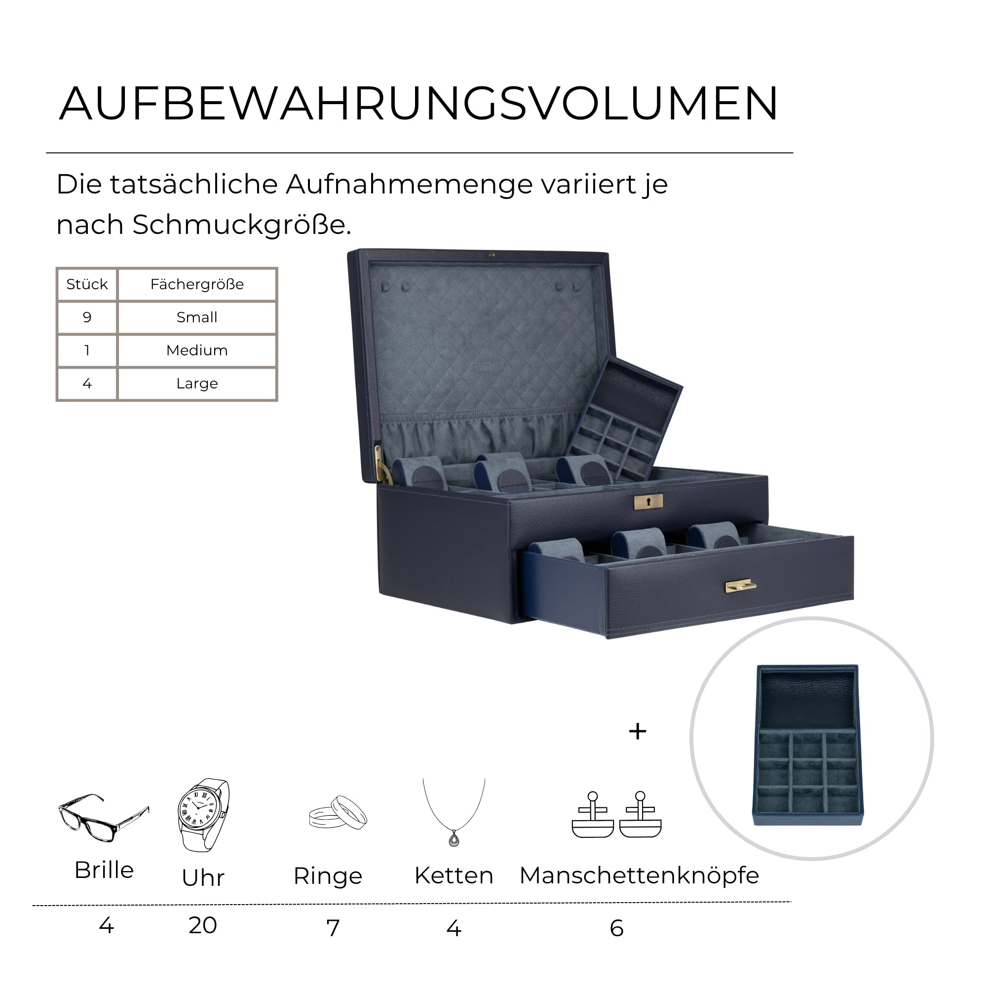 DYNASTY Große Uhrenbox für 20 Uhren aus Leder