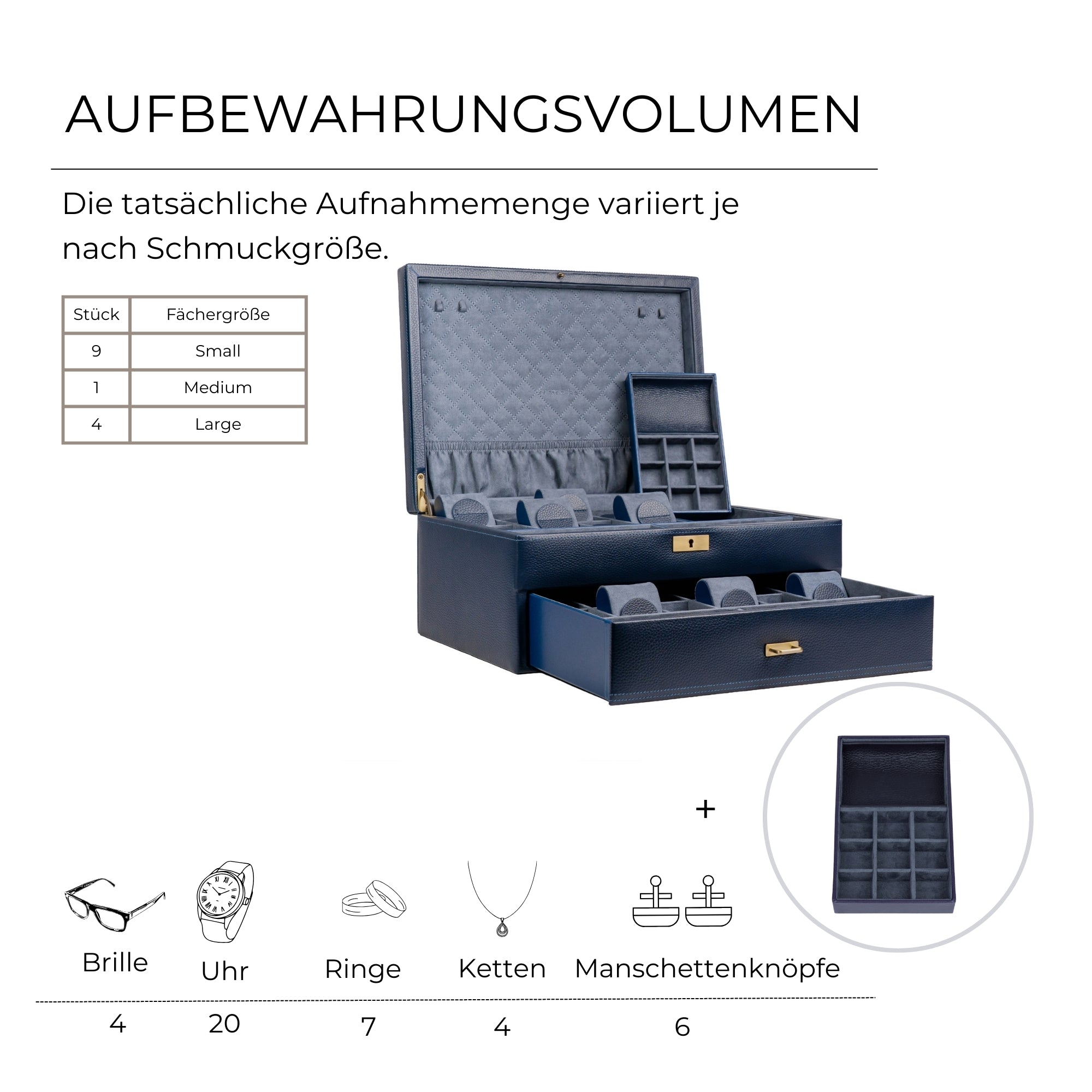 DYNASTY XXL Uhrenbox für 20 Uhren aus Leder