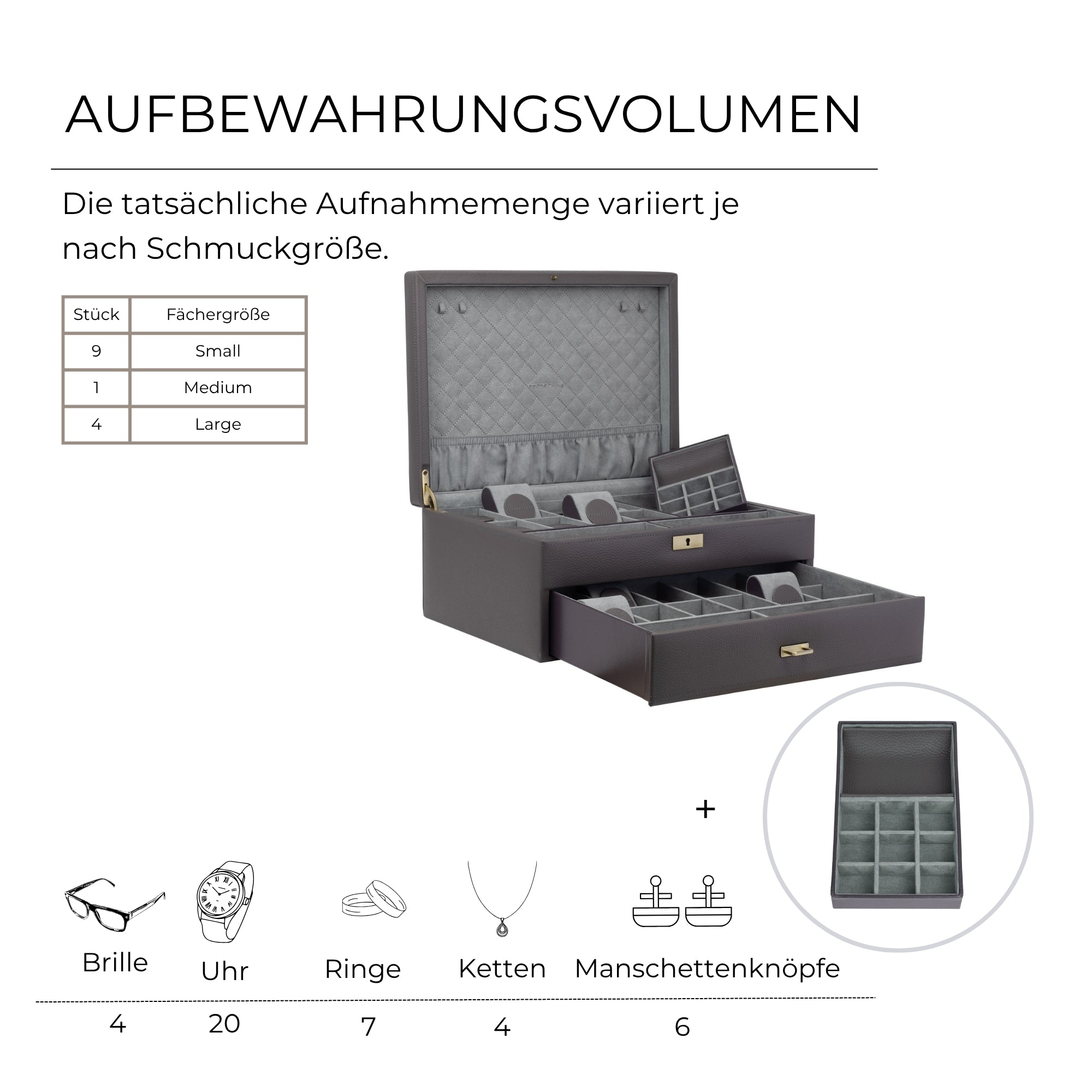 DYNASTY Große Uhrenbox für 20 Uhren aus Leder