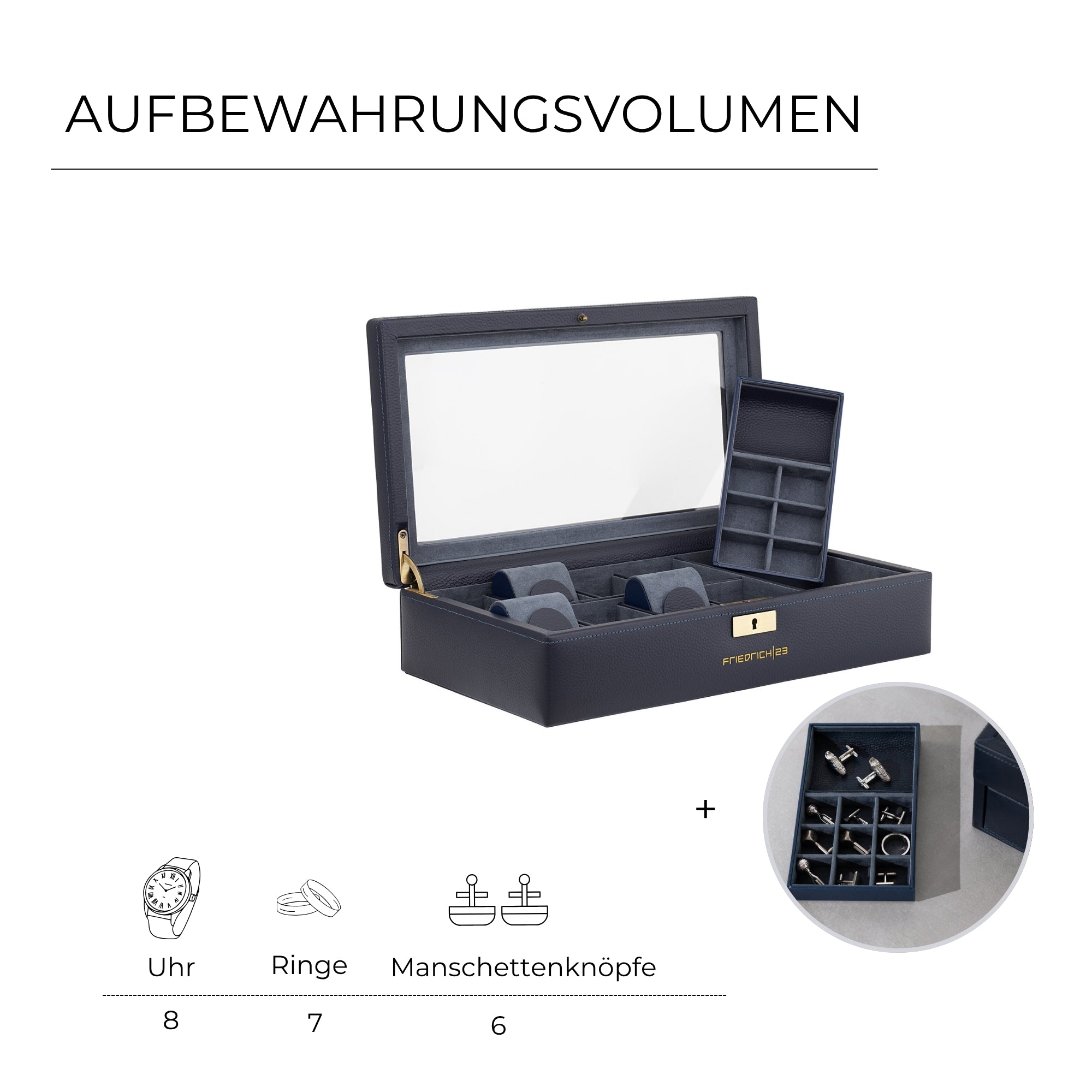 Dynasty watch box for 8 watches made of leather with glass