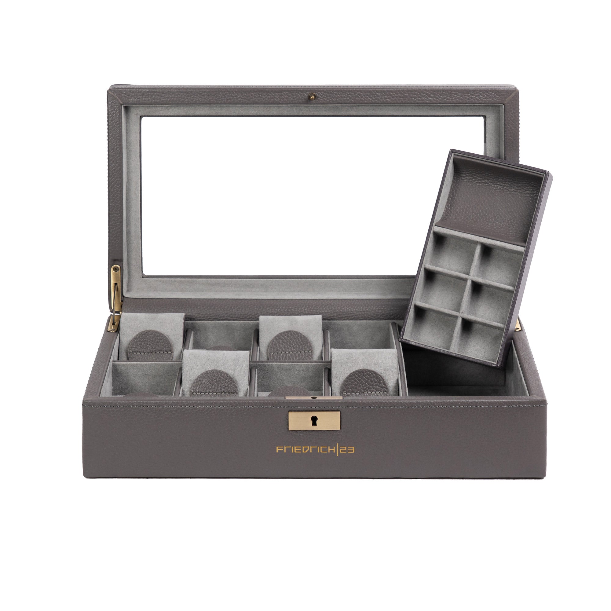 DYNASTY Uhrenbox für 8 Uhren aus Leder mit Glas