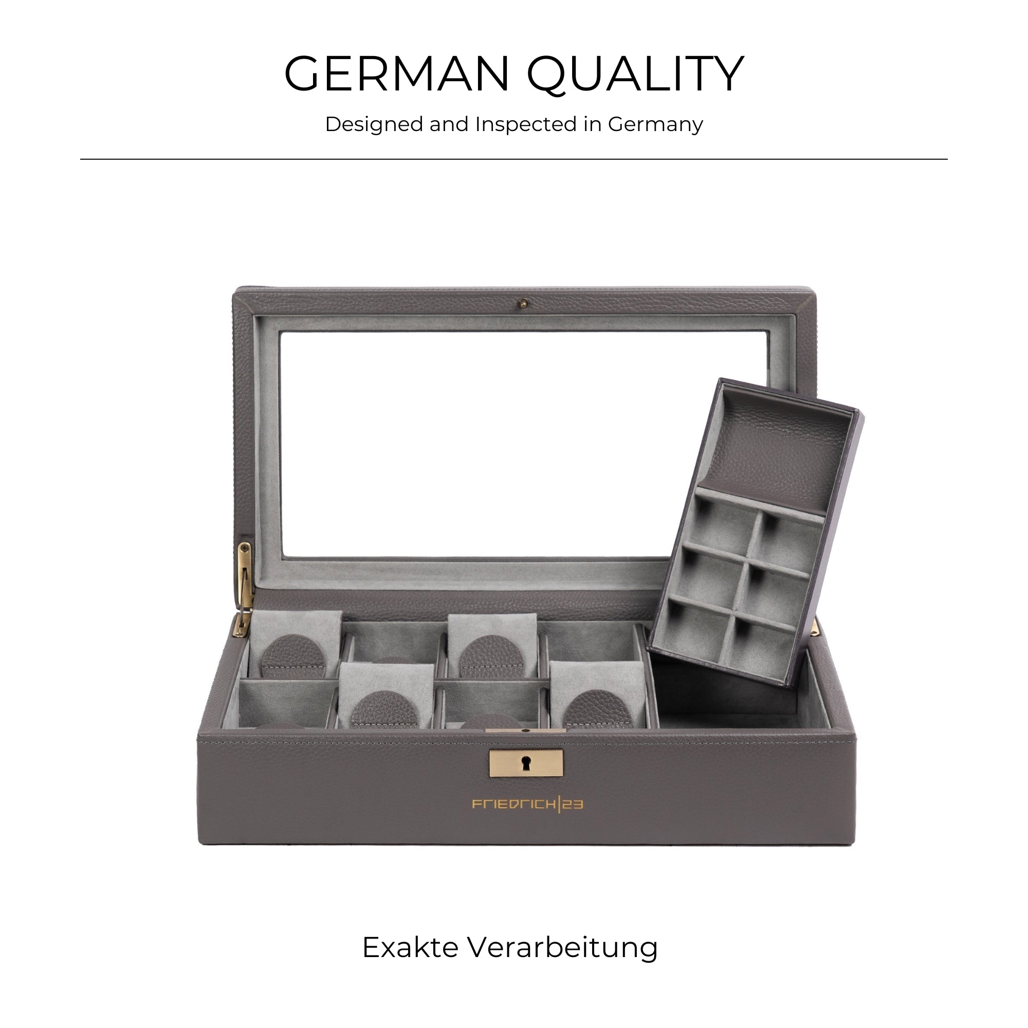 DYNASTY Uhrenbox für 8 Uhren aus Leder mit Glas