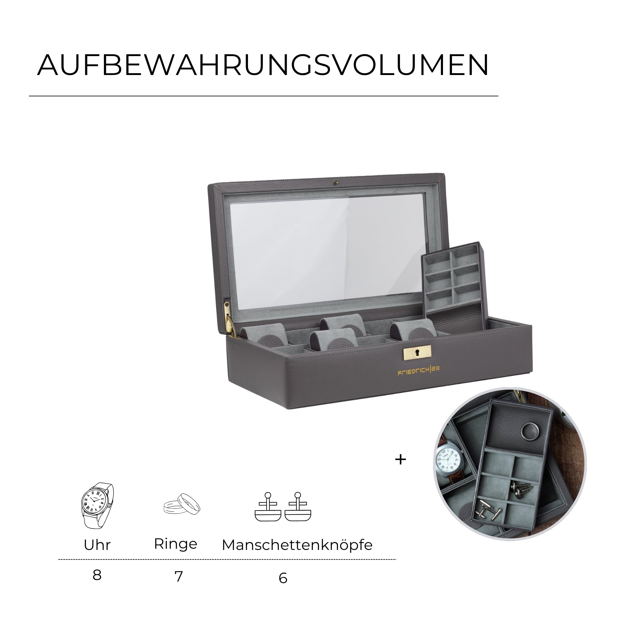 Dynasty watch box for 8 watches made of leather with glass