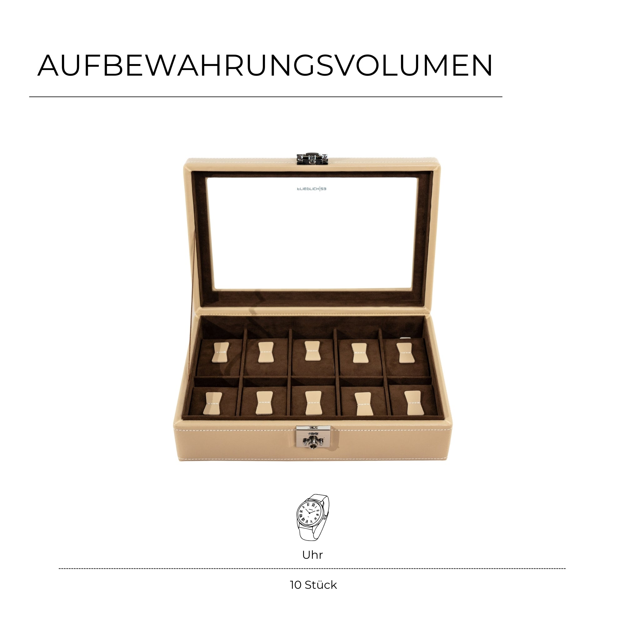 CORDOBA Uhrenbox für 10 Uhren aus Leder mit Glas