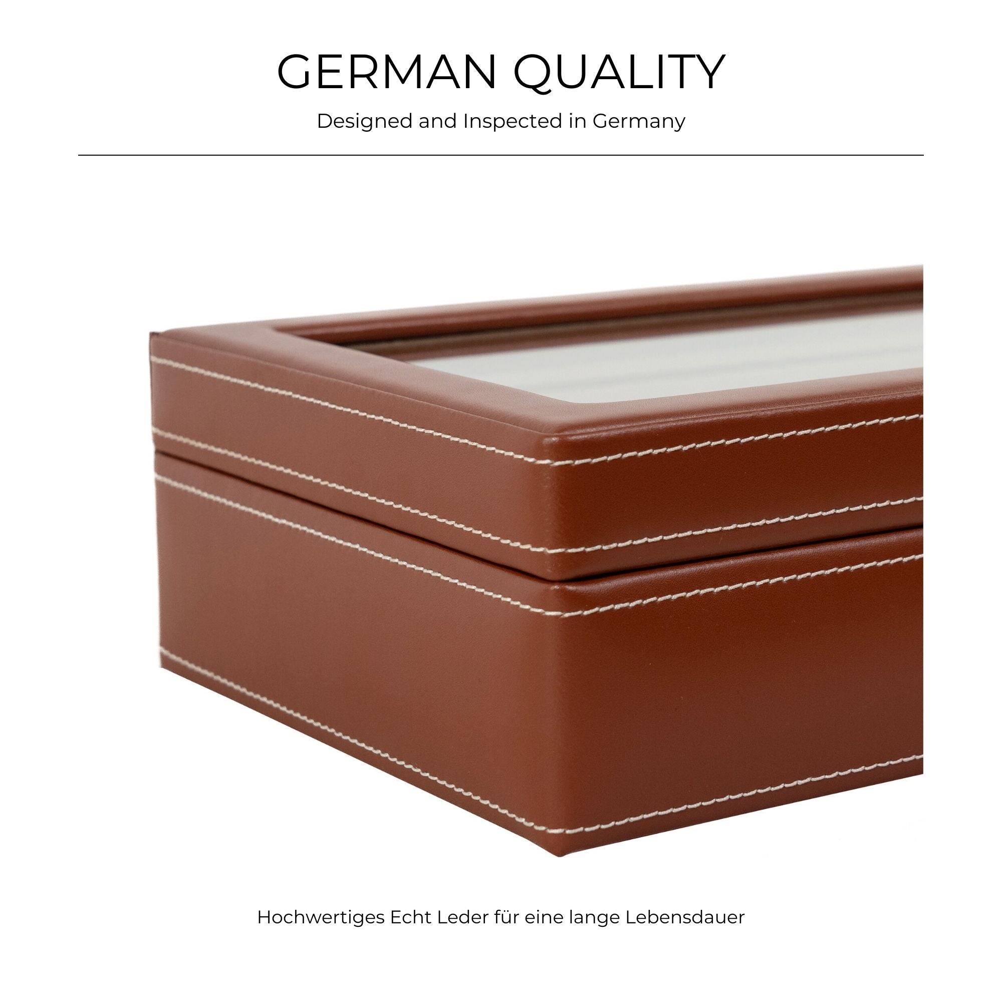 CORDOBA Uhrenbox für 10 Uhren aus Leder mit Glas