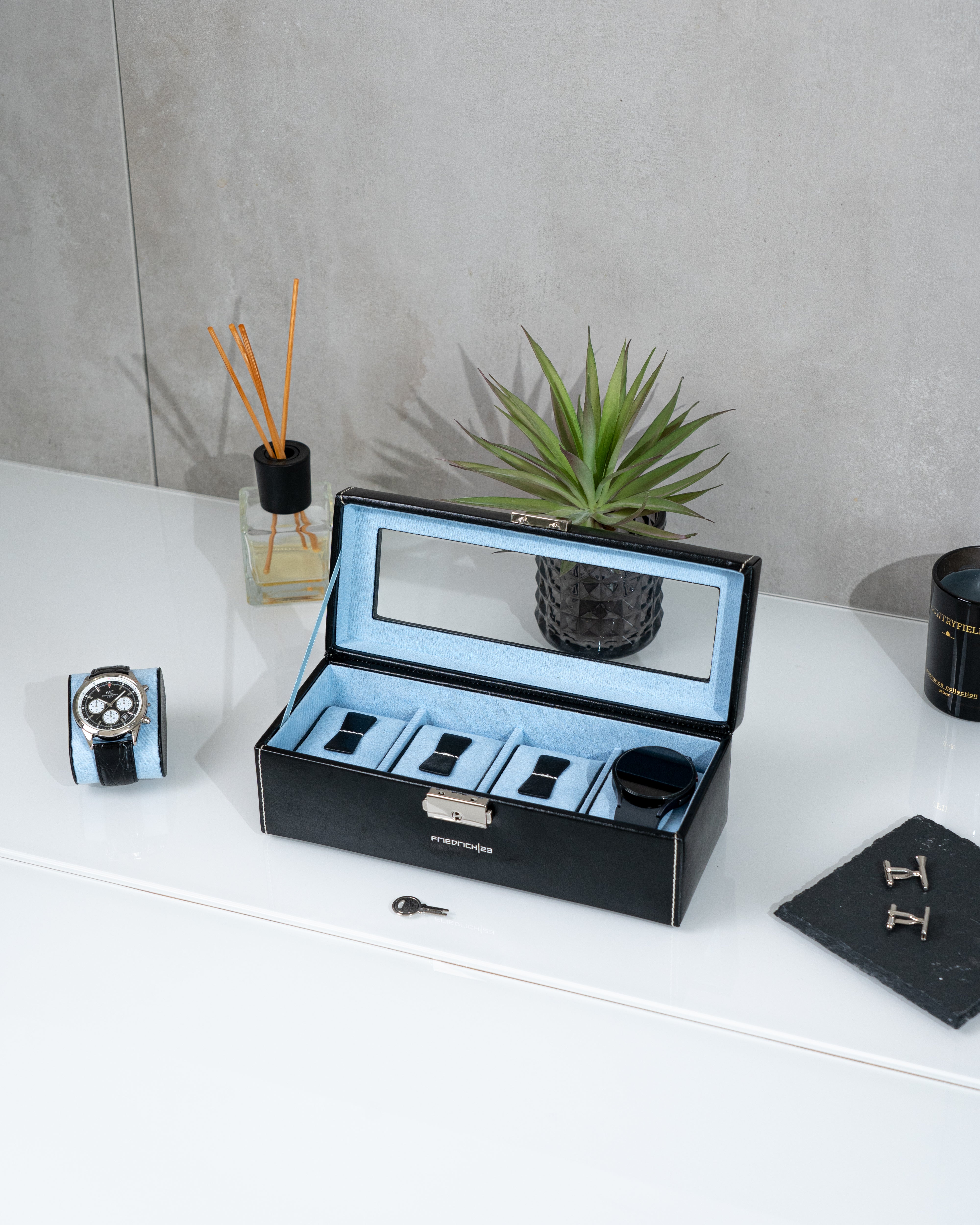 BOND Uhrenbox für 4 Uhren mit Glasdeckel