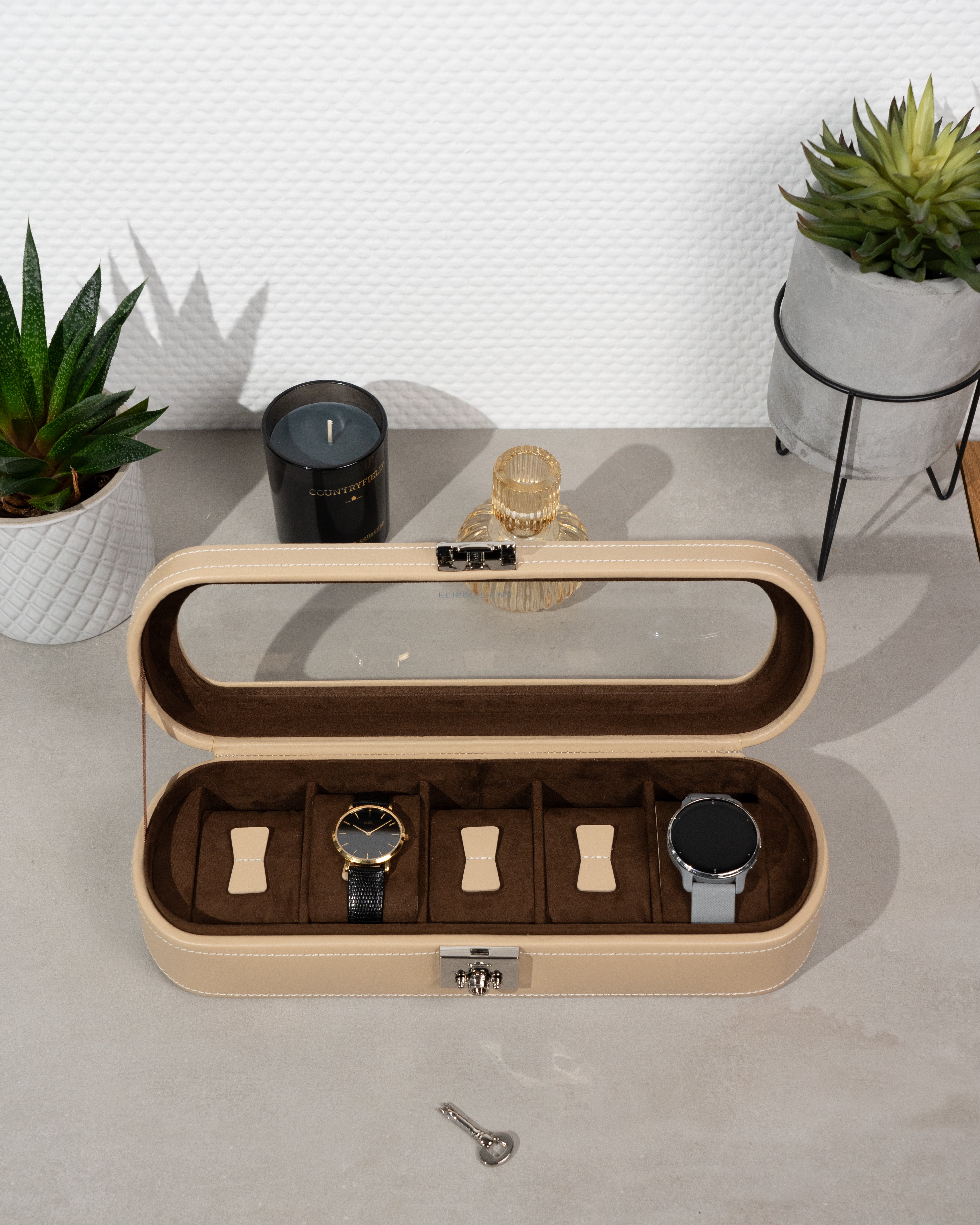 CORDOBA Uhrenbox für 5 Uhren aus Leder mit Glas