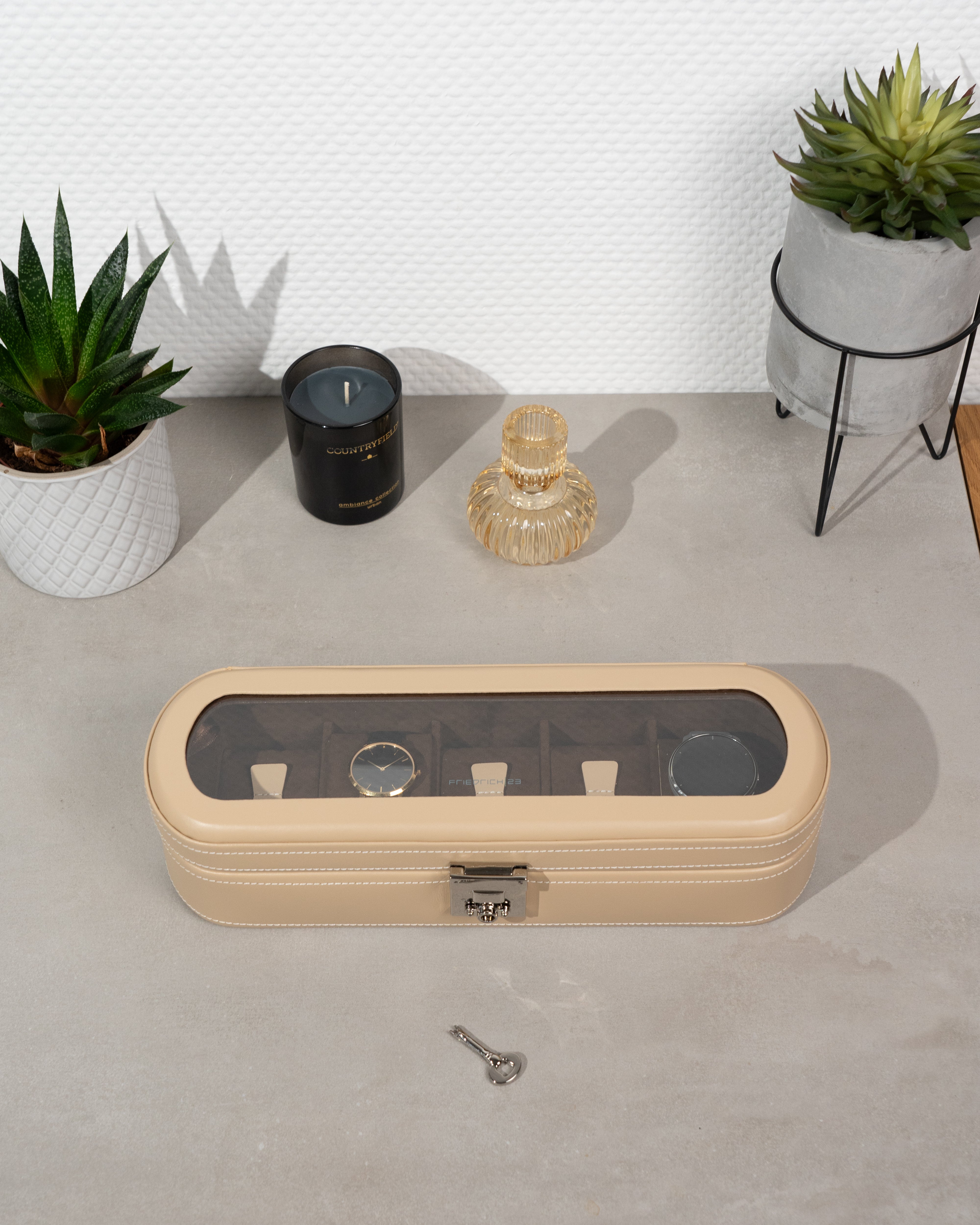 CORDOBA Uhrenbox für 5 Uhren aus Leder mit Glas