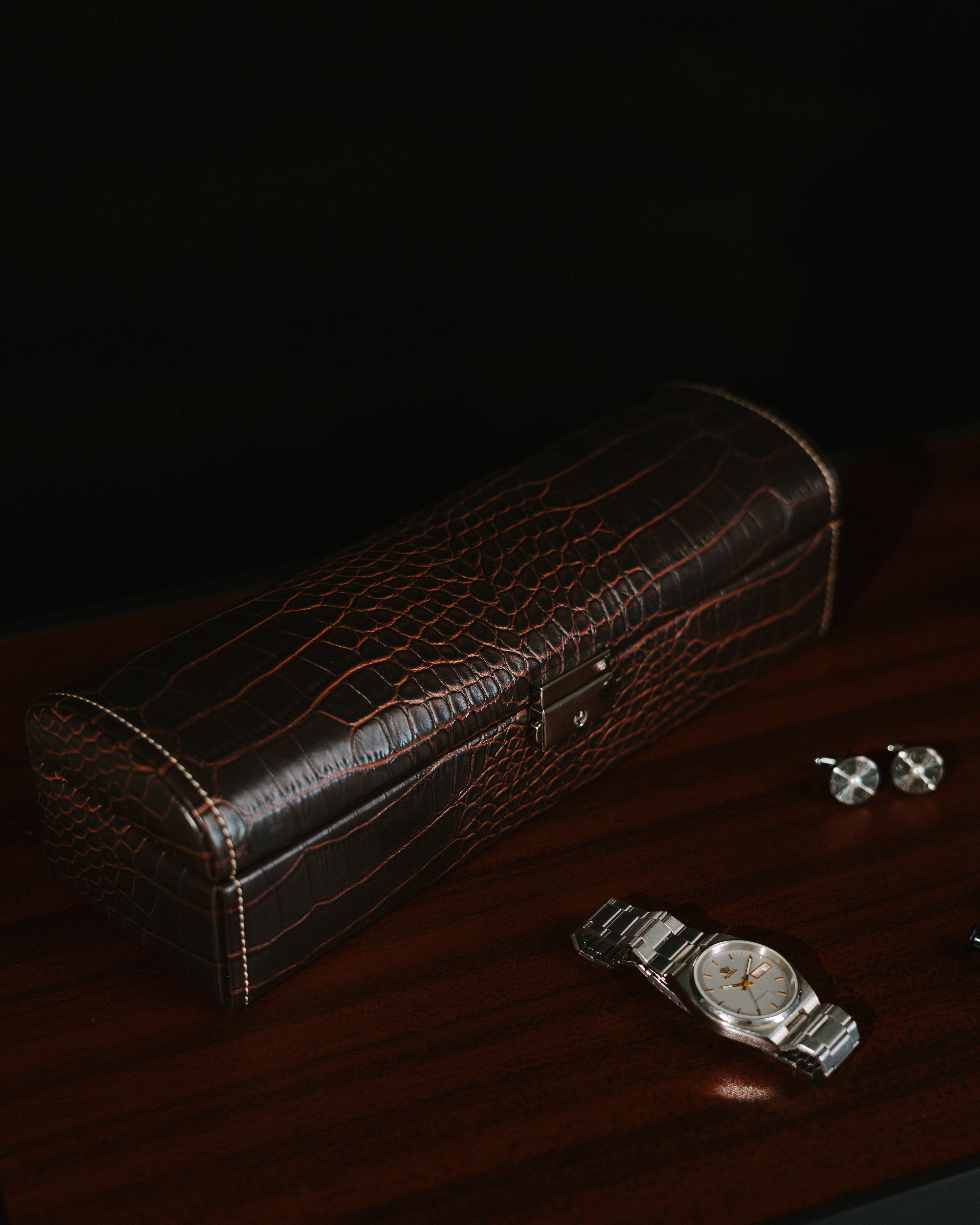 LE CROC Uhrenbox für 5 Uhren in Kroko Optik