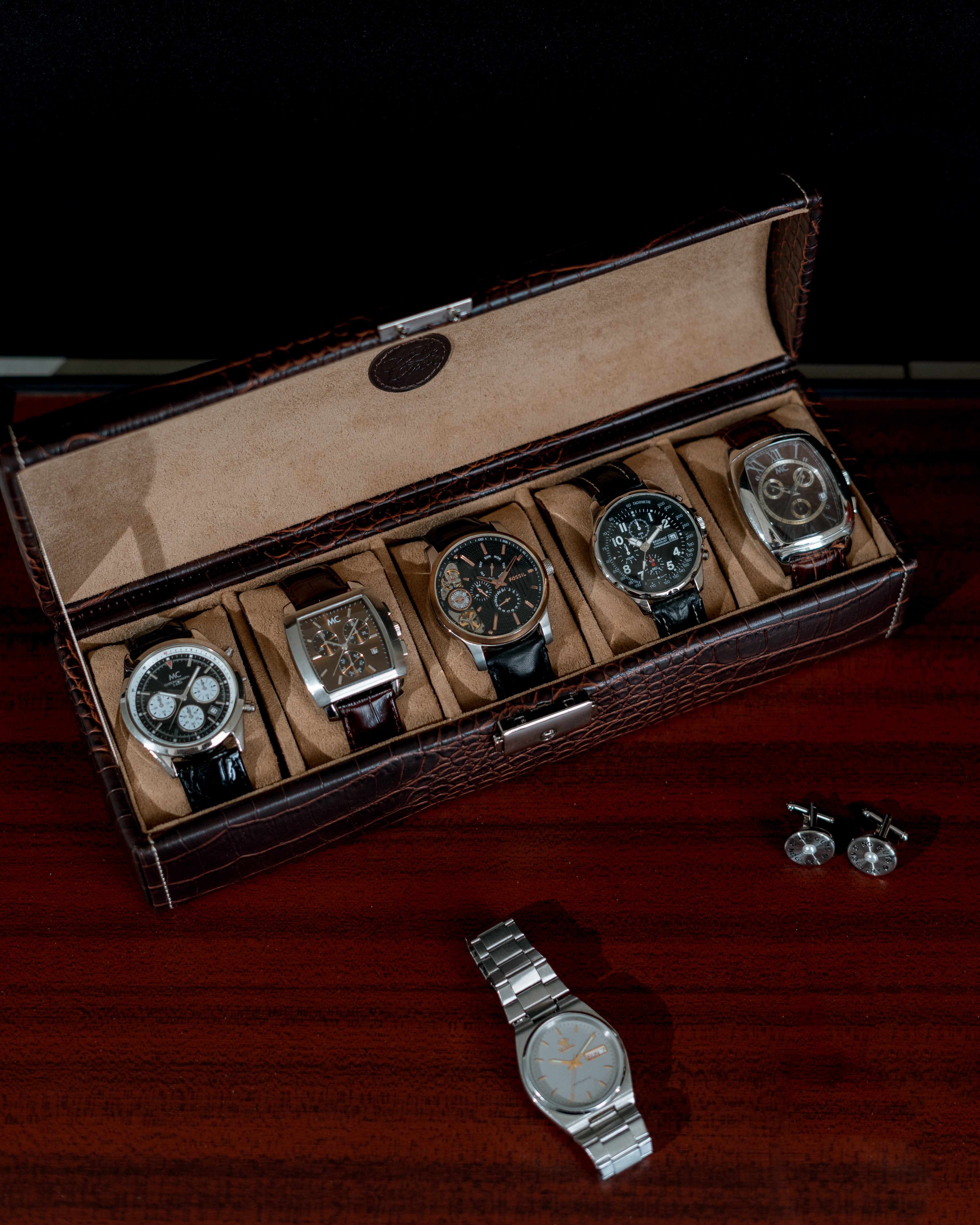 LE CROC Uhrenbox für 5 Uhren in Kroko Optik