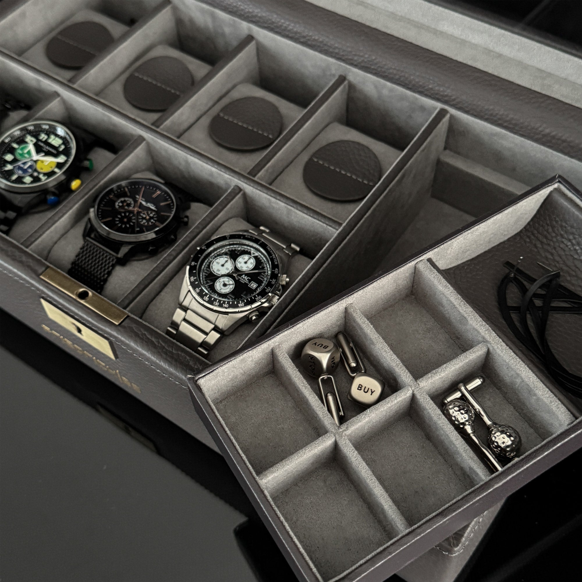 DYNASTY Uhrenbox für 8 Uhren aus Leder mit Glas