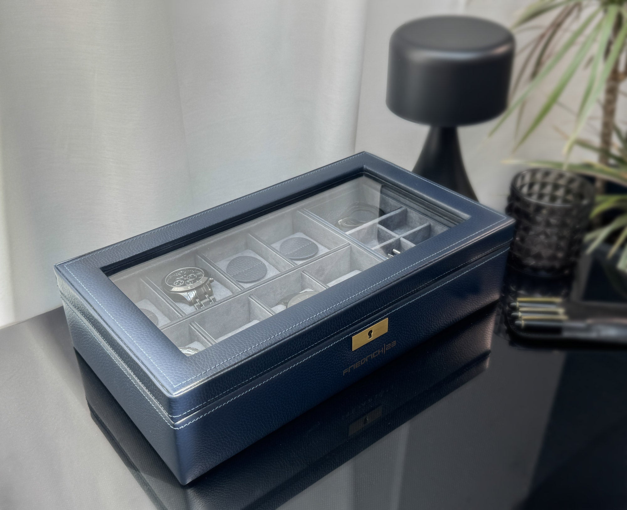DYNASTY Uhrenbox für 8 Uhren aus Leder mit Glas