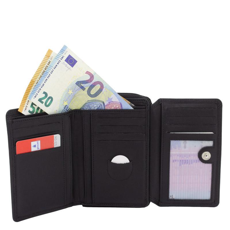 PURE BLACK Damen Geldbörse aus Leder mit RFID