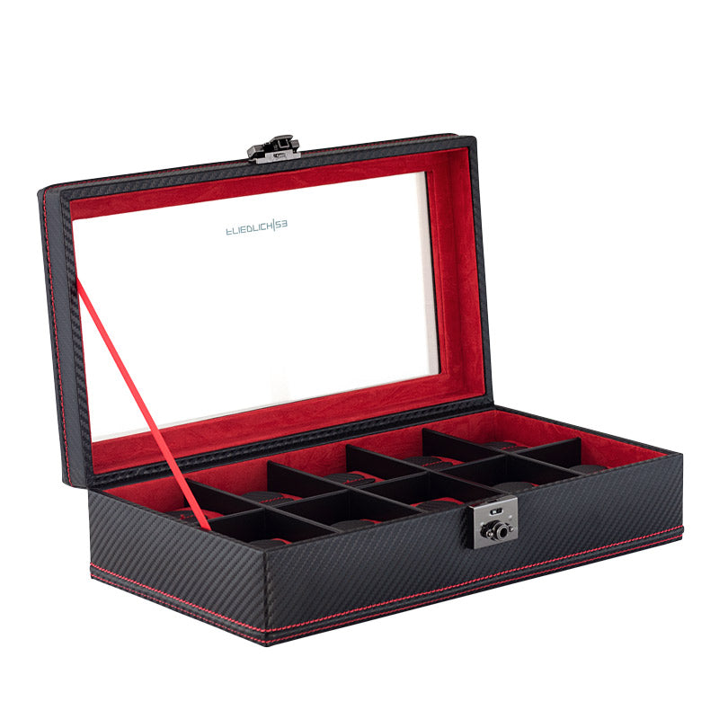 CARBON Uhrenbox für 10 Uhren (auch XXL Uhren)
