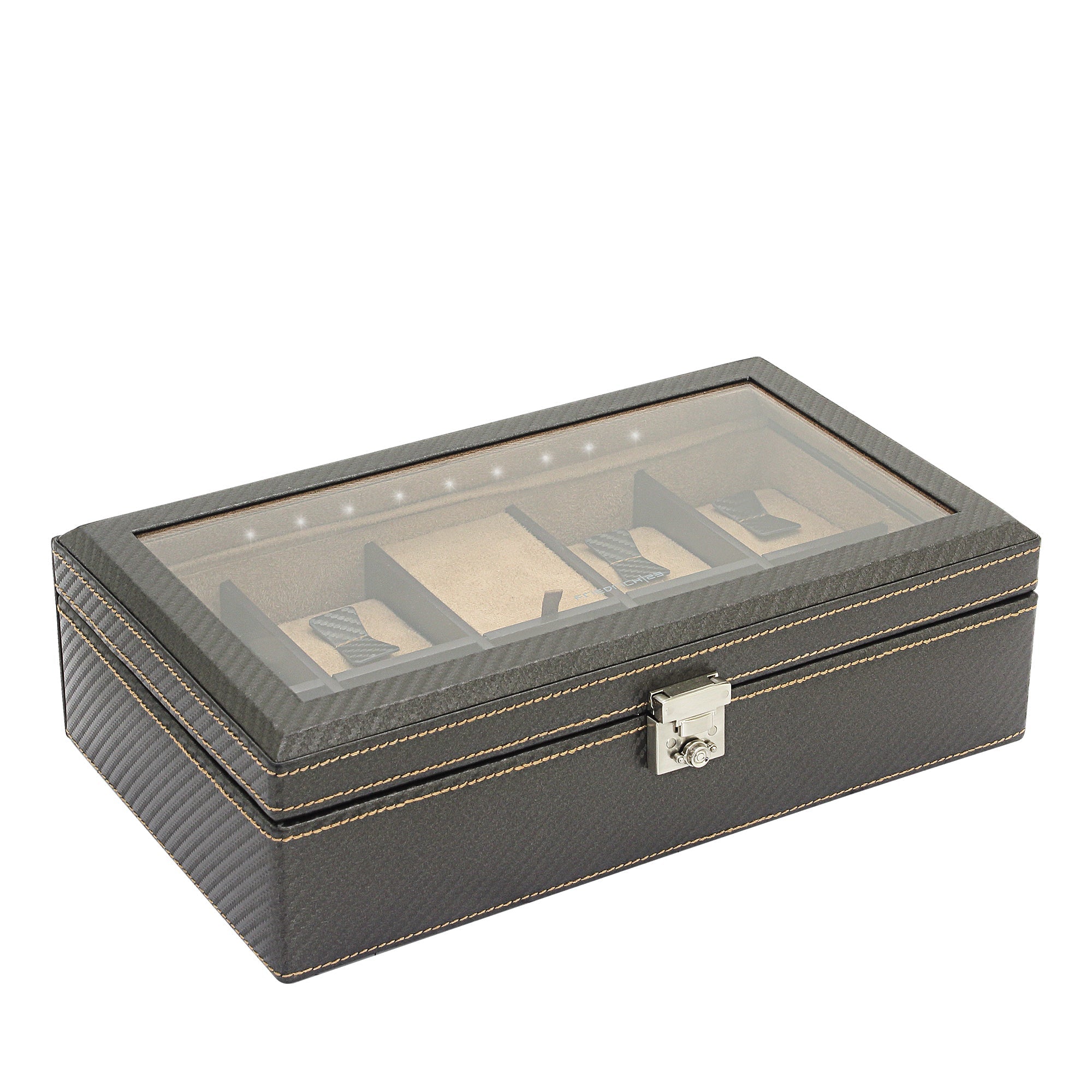 CARBON Uhrenbox für 9 Uhren mit LED Beleuchtung