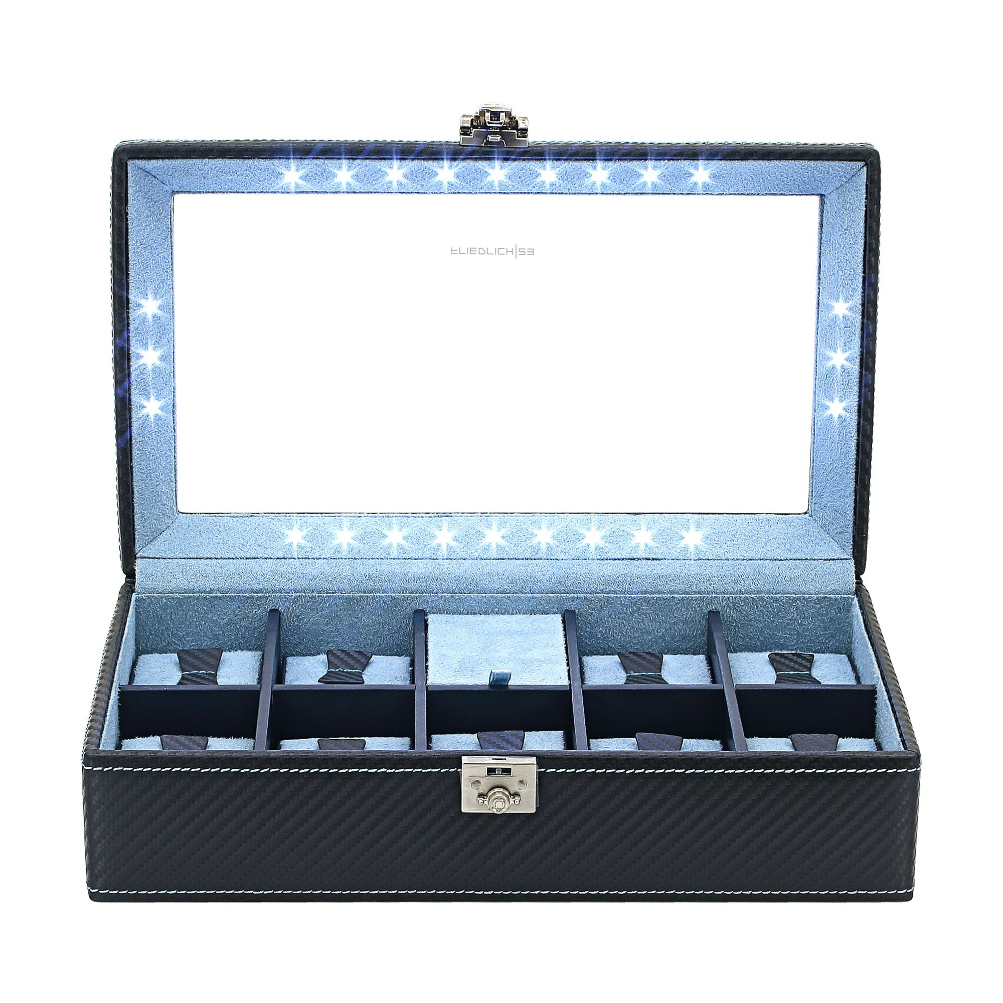 CARBON Uhrenbox für 9 Uhren mit LED Beleuchtung