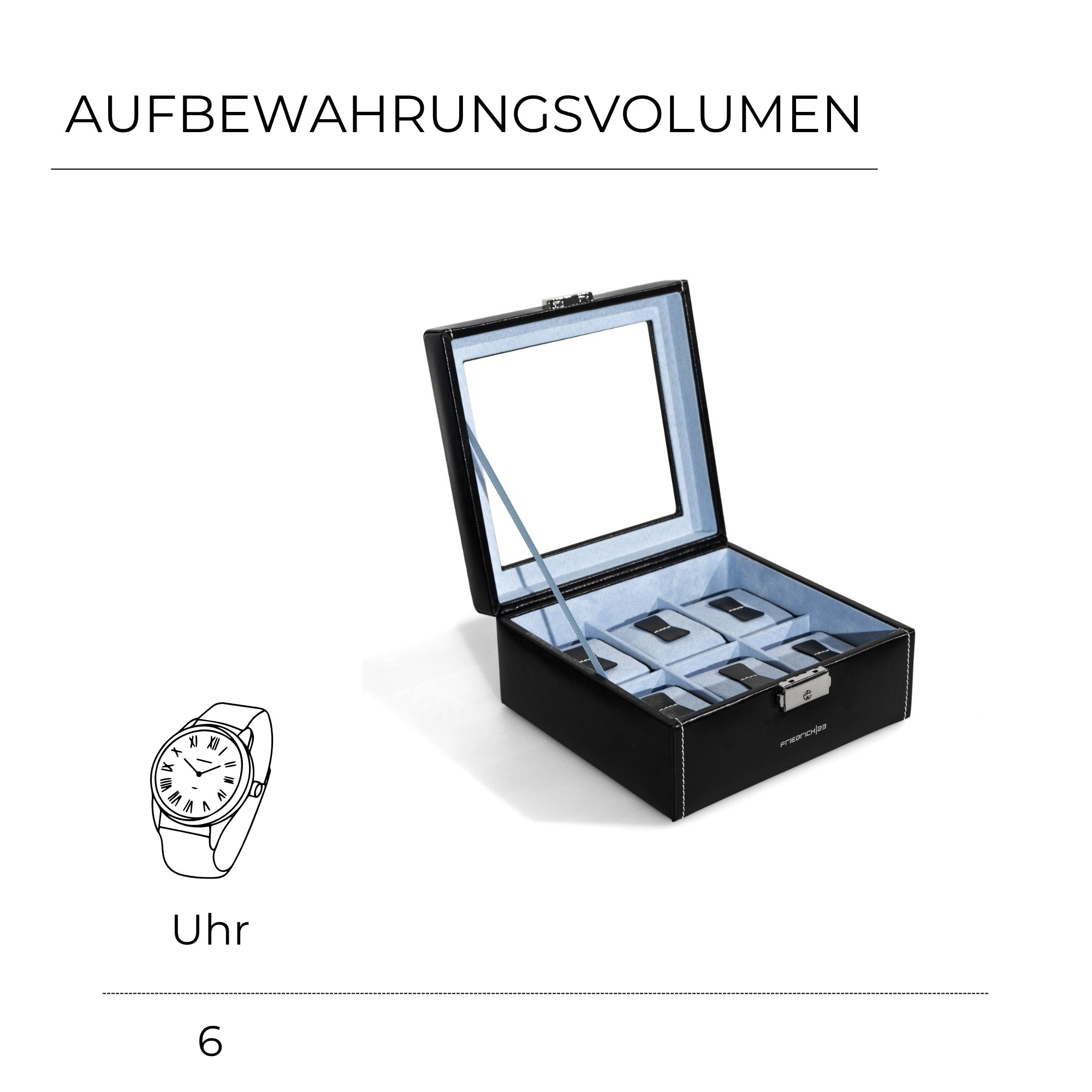 BOND Uhrenbox für 6 Uhren mit Glasdeckel